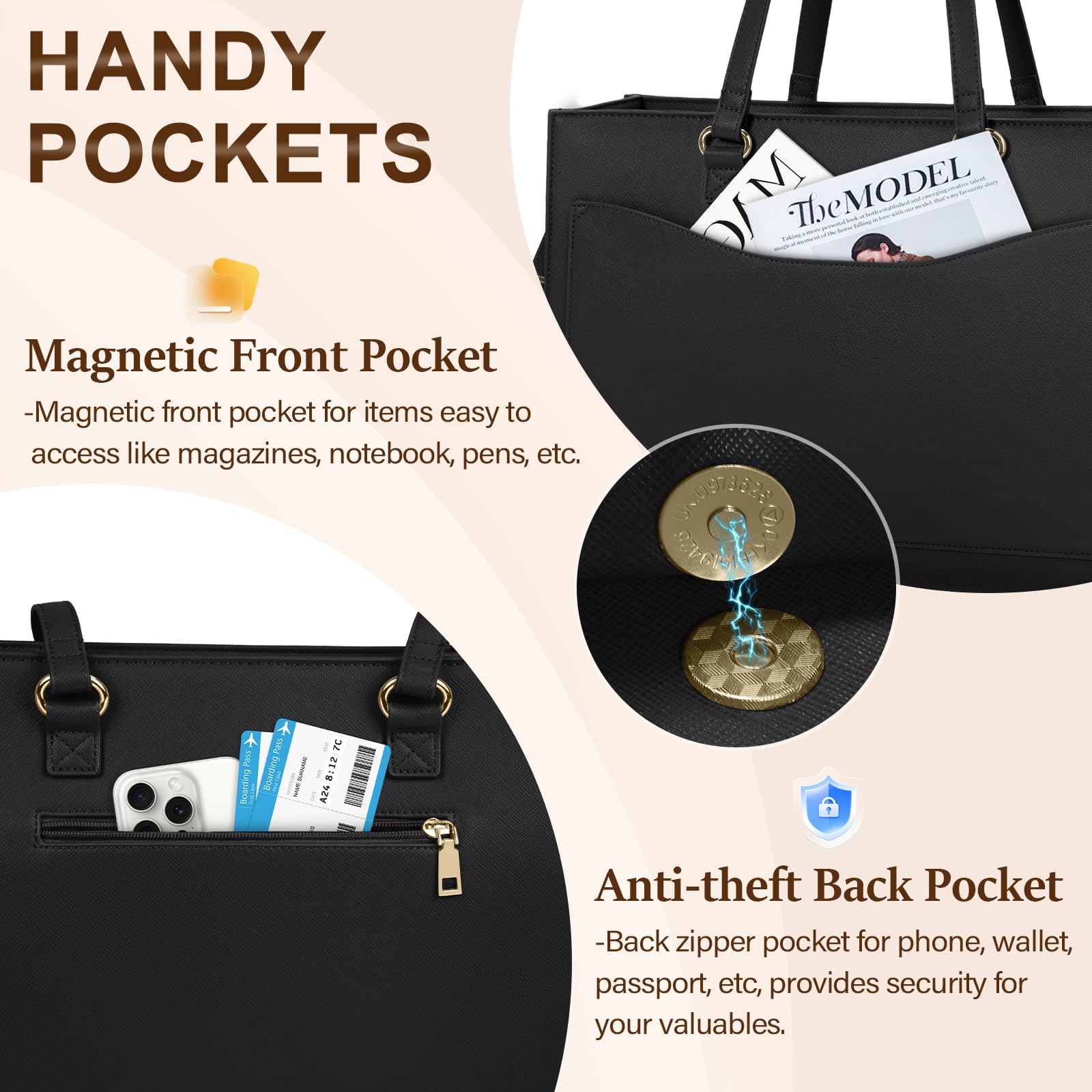 RAINSMORE Borsa da Lavoro Donna con Pochette Grande Borsa Porta PC 15.6 Pollici Borse Università Ufficio Pelle PU Borse Tote Shopper