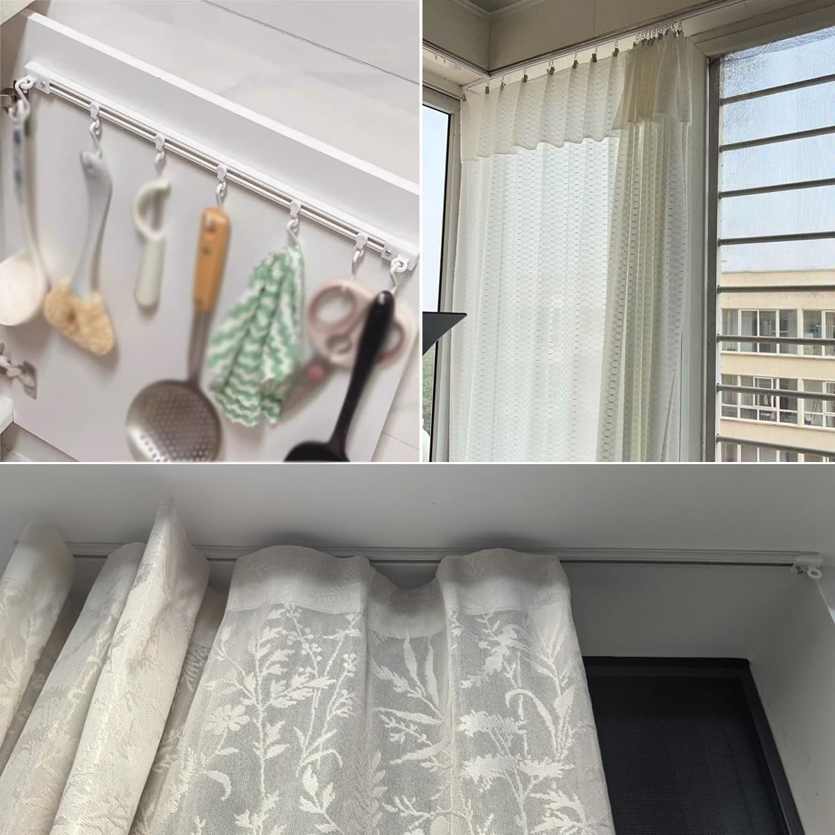 Selbstklebende Vorhangschiene Für Decke Oder Wand, Ohne Bohren, 0.4-6 m Raumteiler Gardinenschiene, Für Erkerfenster, Badezimmer, Sanftes Gleiten Der Rollen(Weiß Deckenmontage,5m)