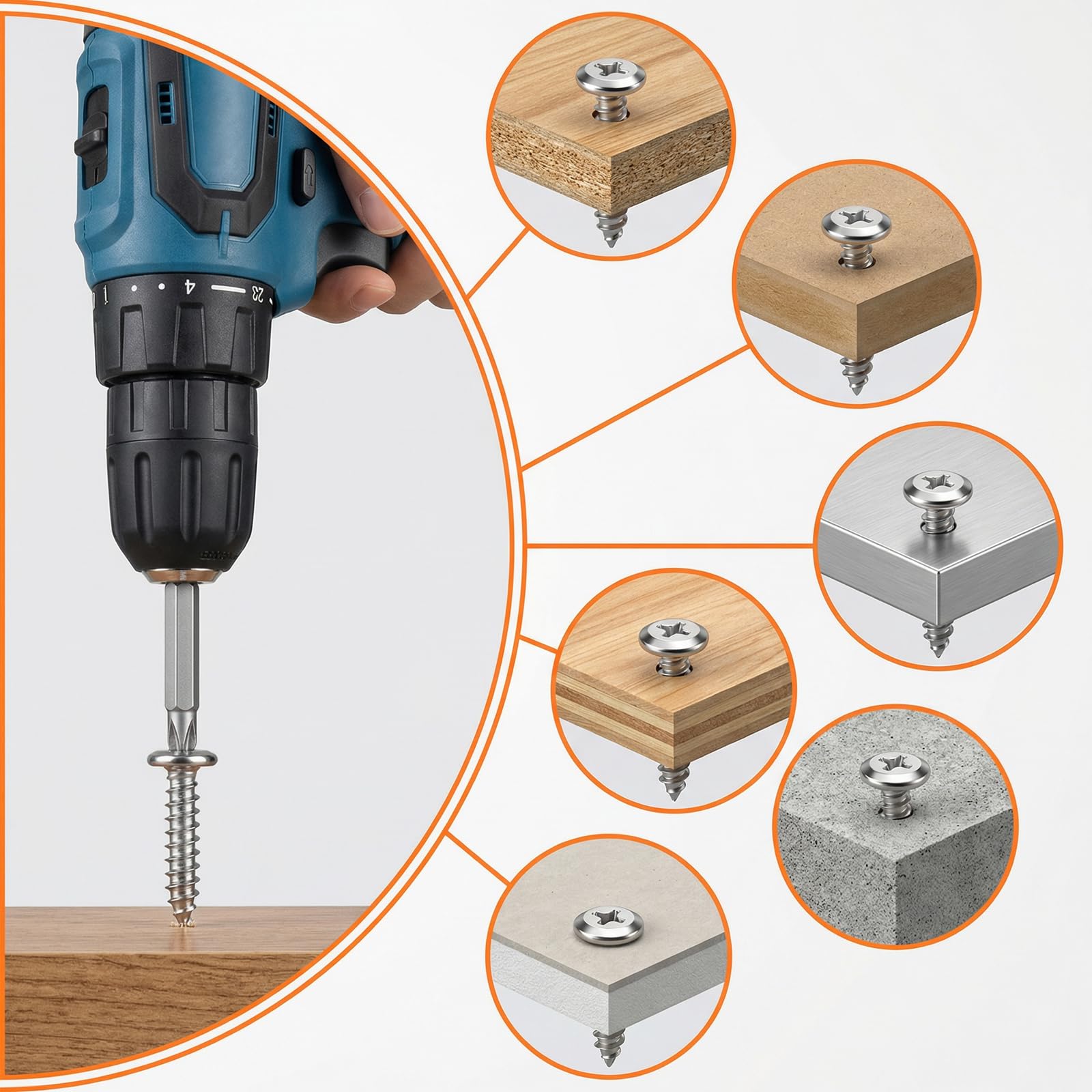 Viti M5 mawmuaw, viti per legno in acciaio inox A2 V2A, confezione da 25 pezzi M5x16 mm, viti a testa piatta con testa a croce, viti autofilettanti a filetto pieno, viti autofilettanti per legno