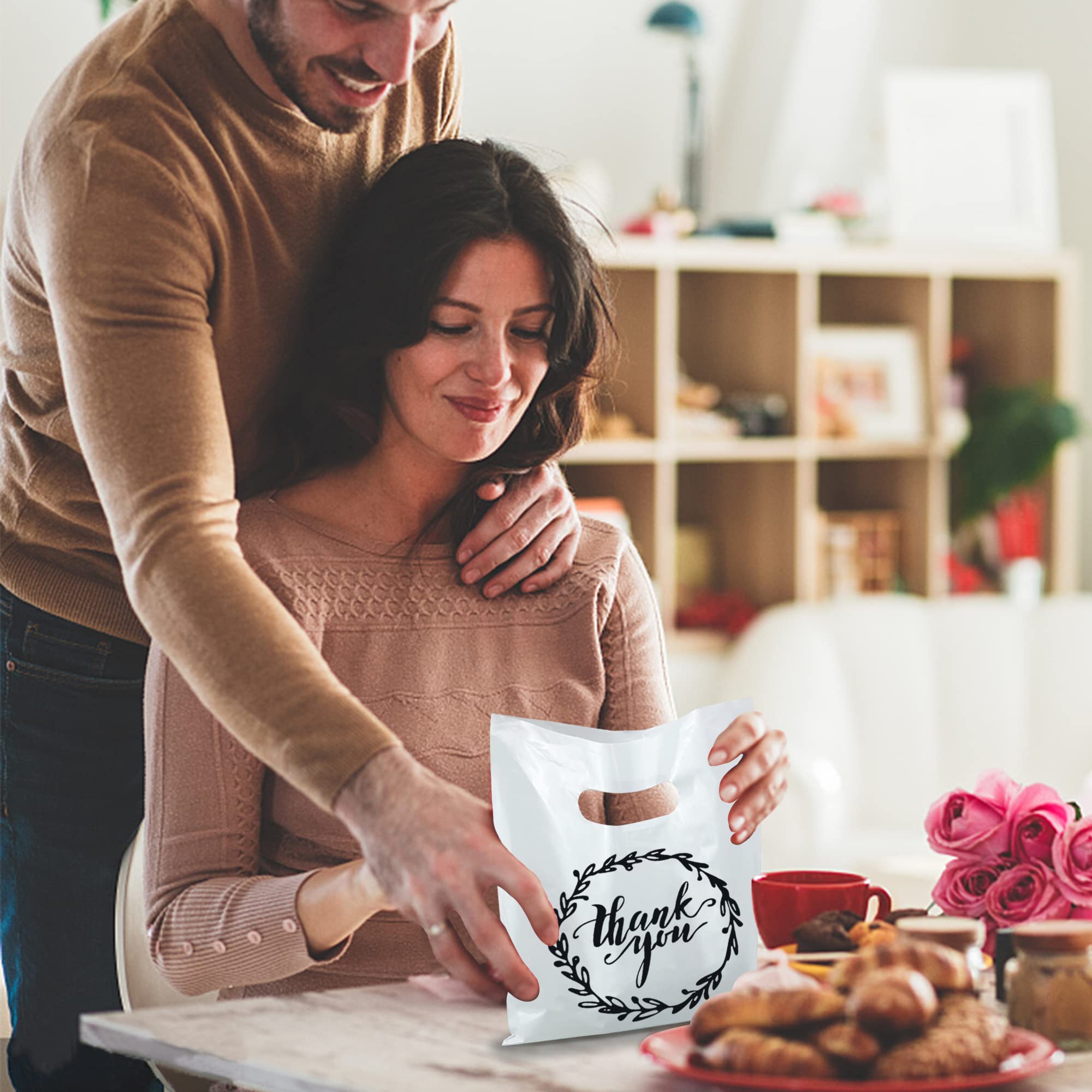 6 sacchetti di carta con scritta thank you rose gold