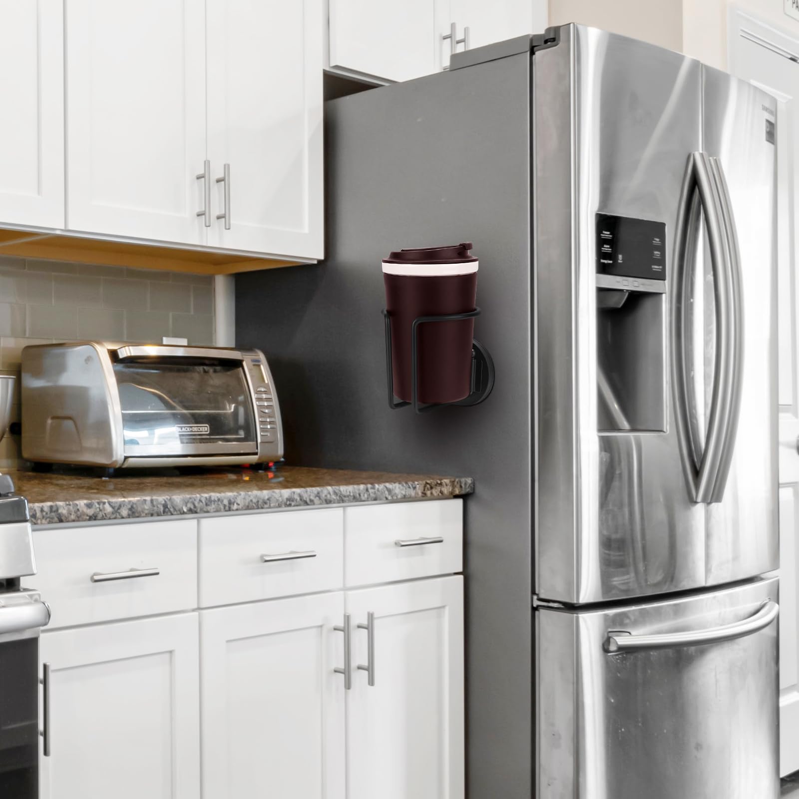 Paquete de 2 portavasos magnéticos, SUS 304 de acero inoxidable magnético, soporte magnético para bebidas para tractor, cortacésped, autobús escolar, refrigerador, portavasos vertical u horizontal 7
