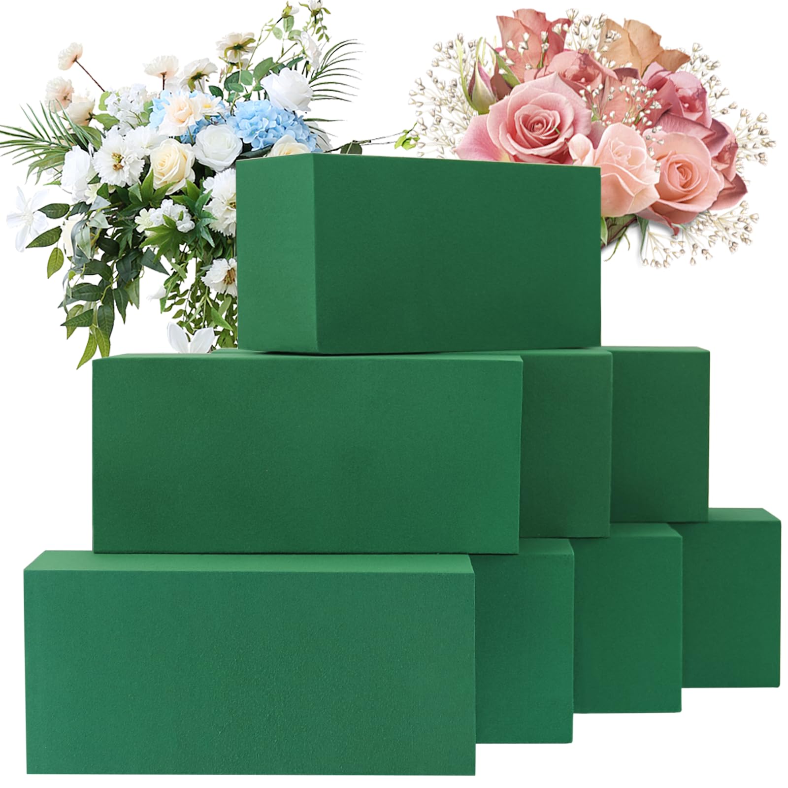 JEAWIWI 8 Pcs Floral Foam Blocks for Flower Arrangements Large 8.9"x4.1"x2.7", Dry & Wet Green Flower Foam Blocks for Artificial or Fresh Flower