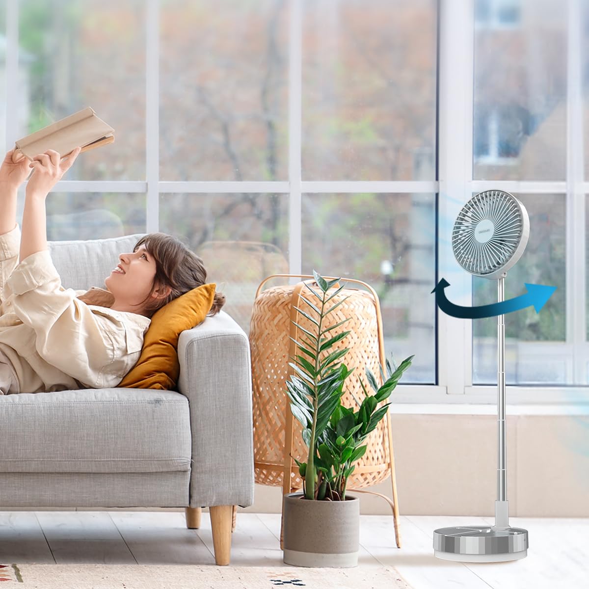 Cecotec Ventilatore Telescopico Energysilence 800 Foldair Portable Control. | Wireless con Batteria 7200mAh, Design Pieghevole e Telescopico, 8 Pollici, 4 Velocità, Oscillazione
