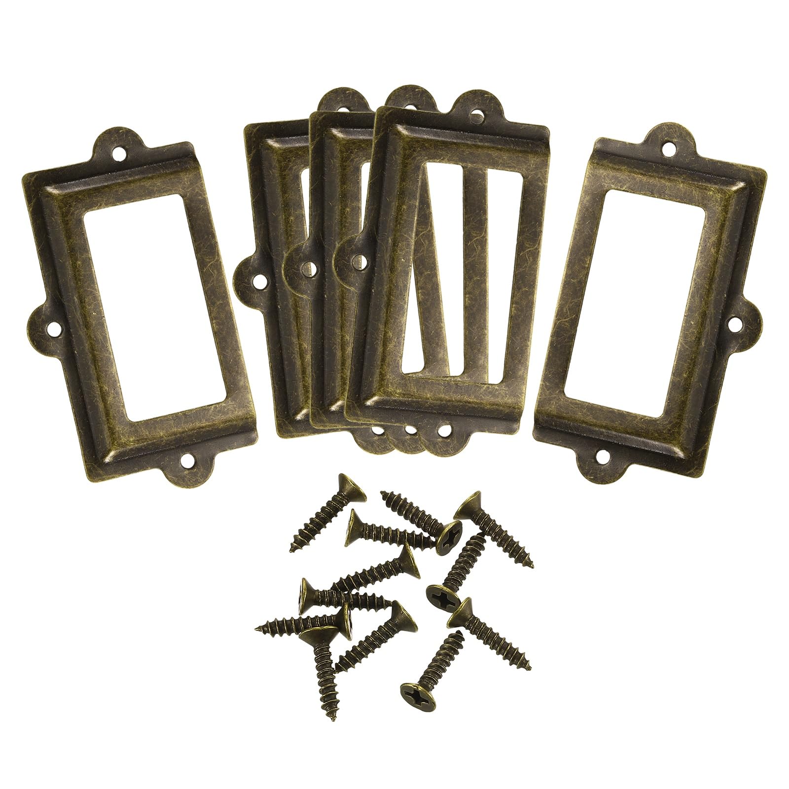 sourcing map Label Holders, 107x60mm 5Pcs 3 Hole File Name Card Tag Label Holder Frame for Office Library Drawer Cabinet Shelves, Bronze Tone