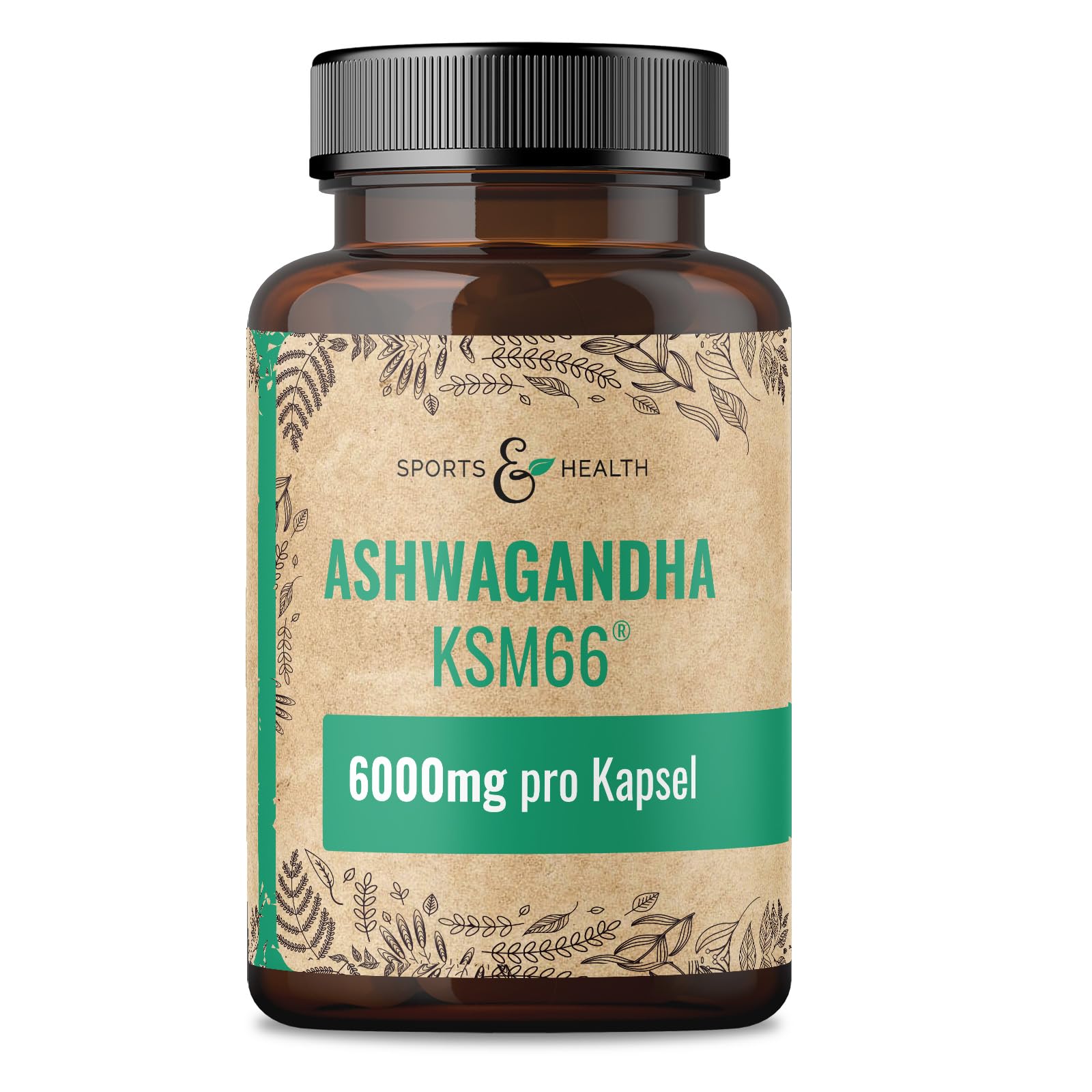 Ashwagandha KSM-66 Kapseln - Ultra Hochdosiert 6000mg pro Kapsel – Reines Extrakt ohne Zusätze – 100 Ashwagandha Kapseln – KSM66 Withanolide