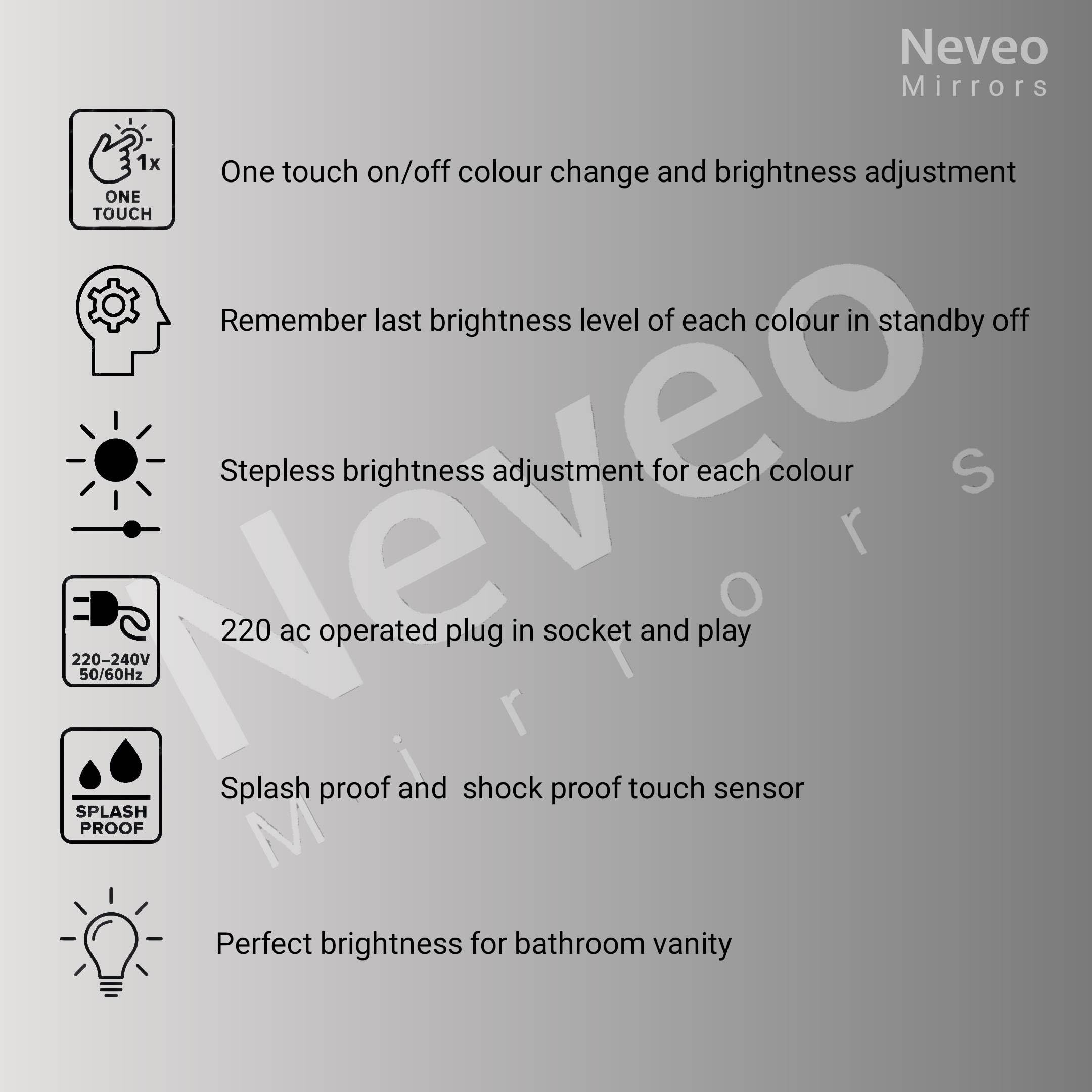 NeveoMirrors® 2-Units Combo Round 3in1 led Light Mirror with Touch Sensor on/Off and Brightness Controls for Bathroom washbasin Vanity Hallway Bedroom Kitchen (R1, R2) 4