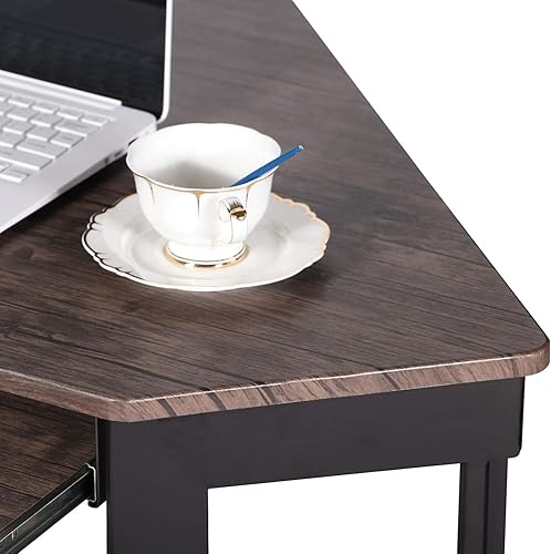 Miniatura 8 de VECELO Escritorio de Esquina Escritorio de Computadora Mesa de Escritura con Bandeja Lisa para Teclado y Estantes de Almacenamiento para Espacios