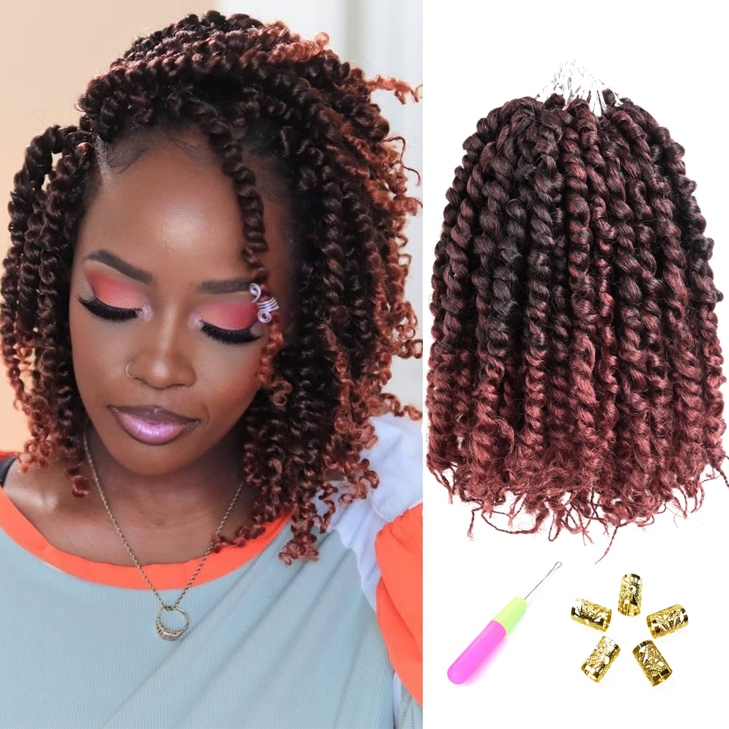 8 Inch Passion Twist Crochet Hair for Black Women 8 Packs Pre-twisted Passion Twists Hair Pre looped Crochet Braids Bohemian Twist Synthetic Braiding Hair Extensions(12Strands/Pack,T350#)