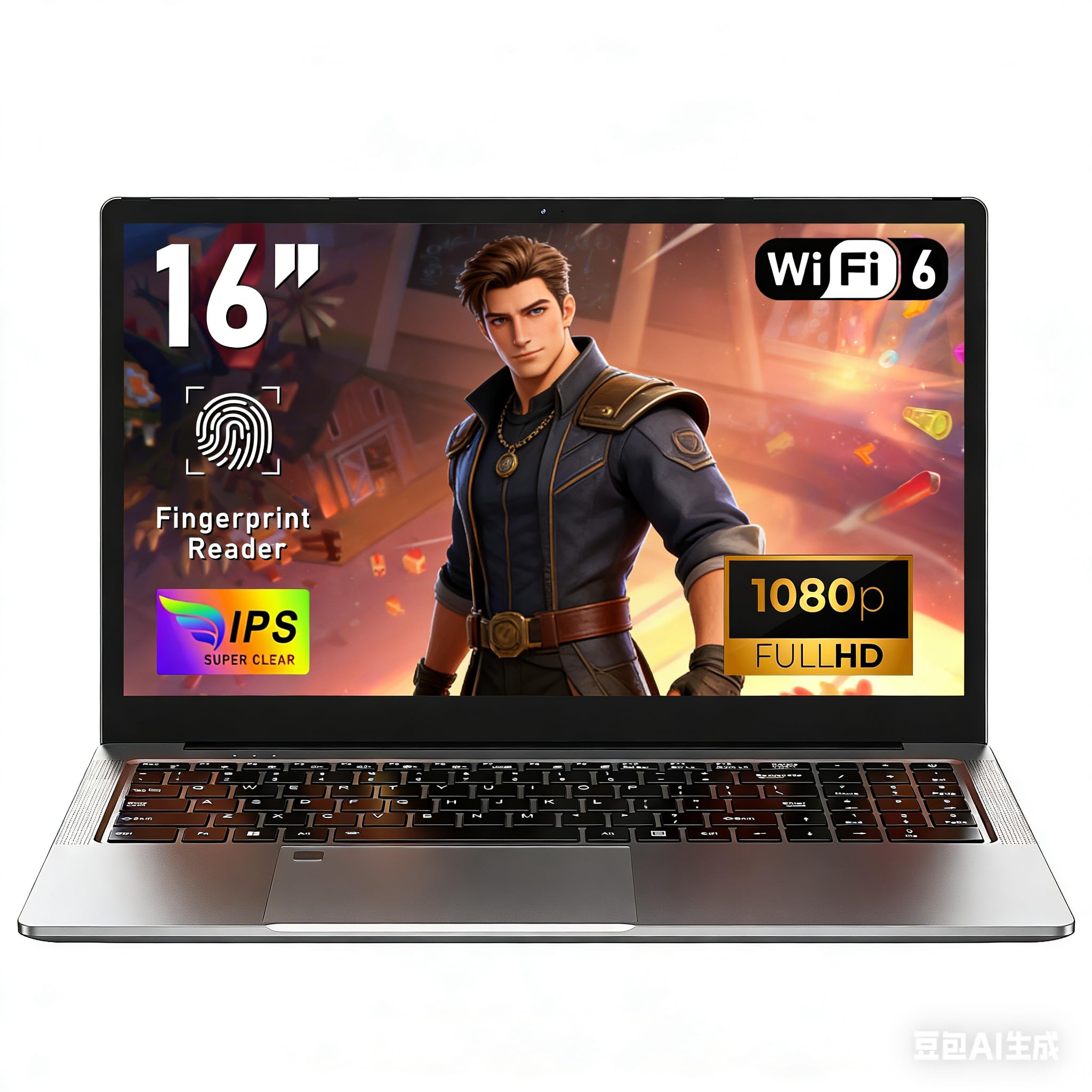 NAIKLULU 16 Pollici Computer Portatile Gaming Processore R7 5825U (2,0 a 4,5 GHz), 16GB RAM 1TB SSD Pc Gaming Portatile Laptop, Tastiera Retroilluminata, Sblocco Tramite Impronta Digitale, Tipo-C