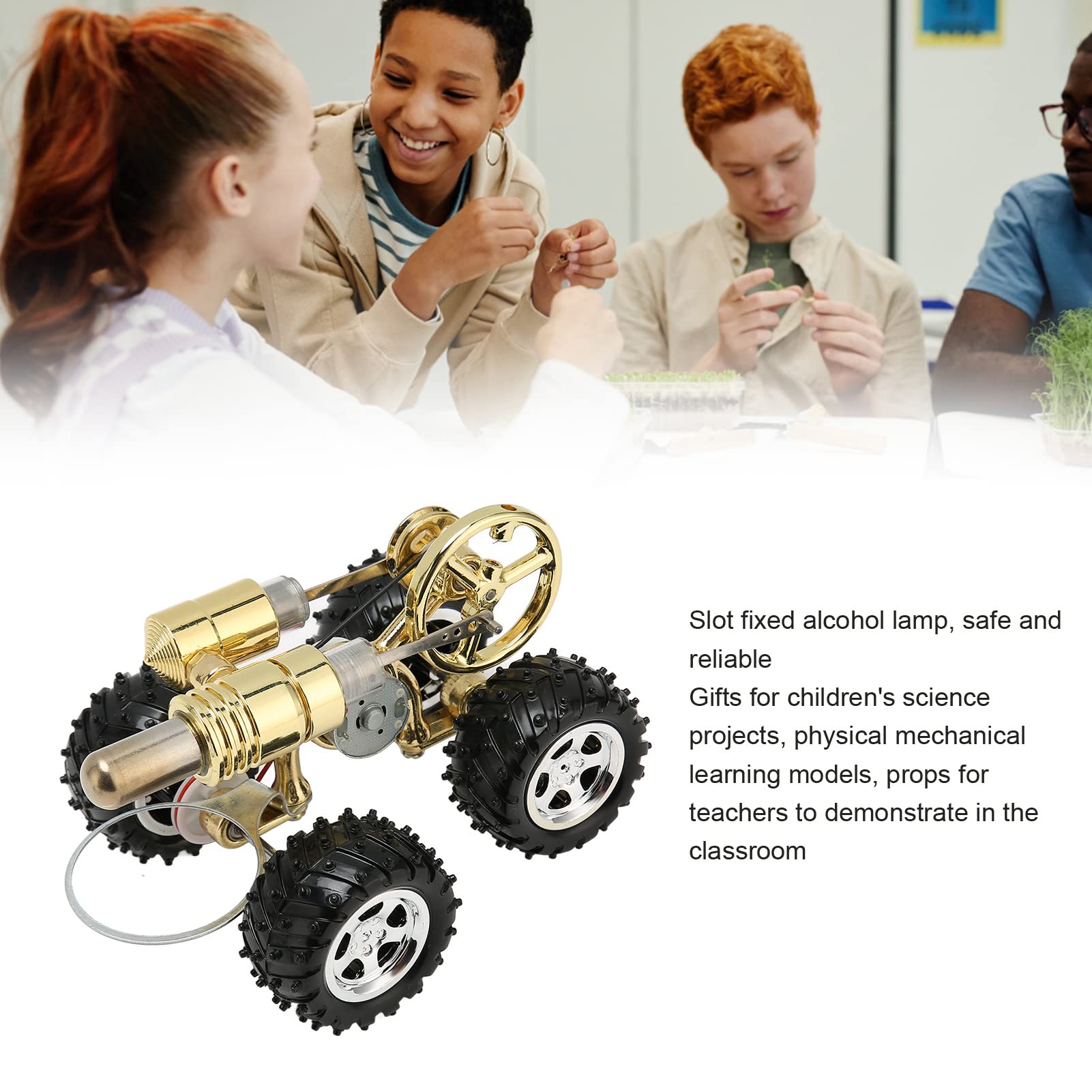 Silnik Stirlinga, Wstępnie Zmontowany Model Samochodu Stirlinga Zasilany Gorącym Powietrzem, Zestaw Zabawkowych Modeli Samochodów do Wczesnej Edukacji z Otworem ze Stopu Cynku, Stała Lampa