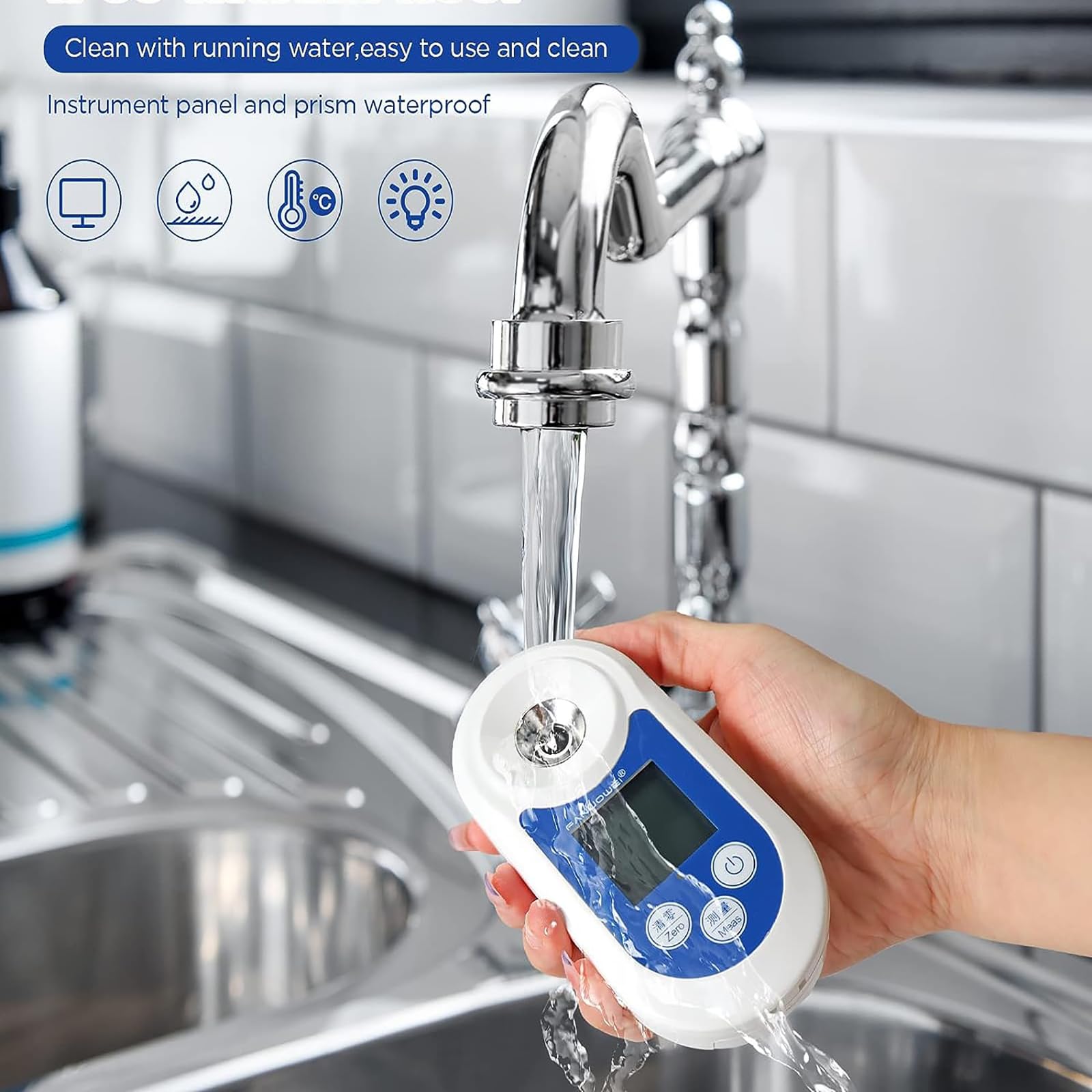 ERICAT Refractómetro Digital Brix, Medidor De Concentración De Azúcar De Frutas con Pantalla Retroiluminada, Rango De Prueba De 0-55% E Índice De Refracción De 1.333~1.431, para Bebidas