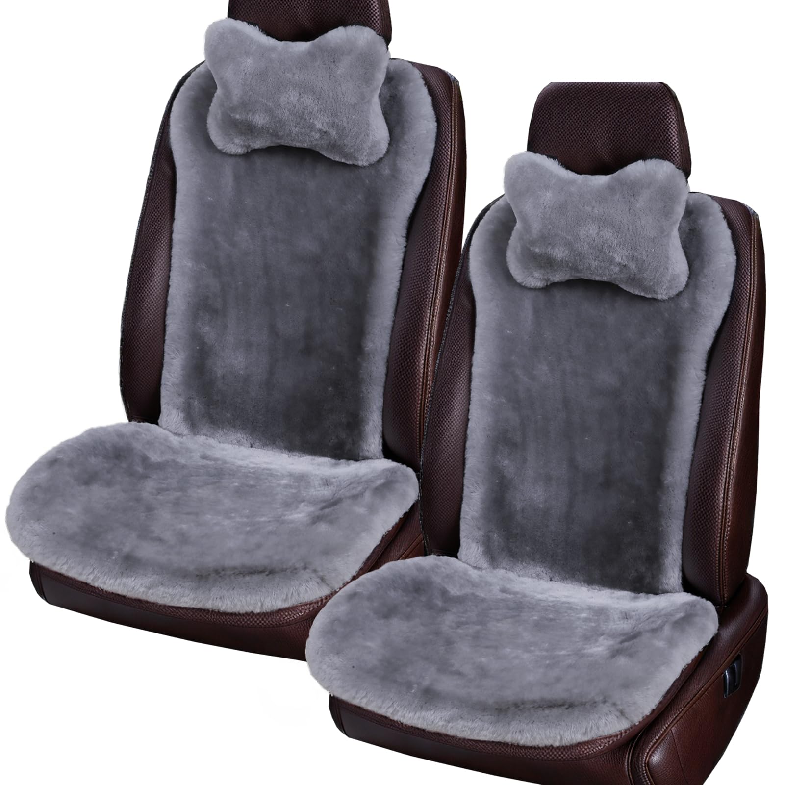 OGLAND 2 Pack Fuzzy Sheepskin Car Seat Covers for Soft Fur Wool Cushions