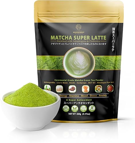 Nourishment Rituals Green Tea Super Latte Matcha en polvo | Auténtica matcha japonesa instantánea de grado ceremonial, mezcla de superalimentos en