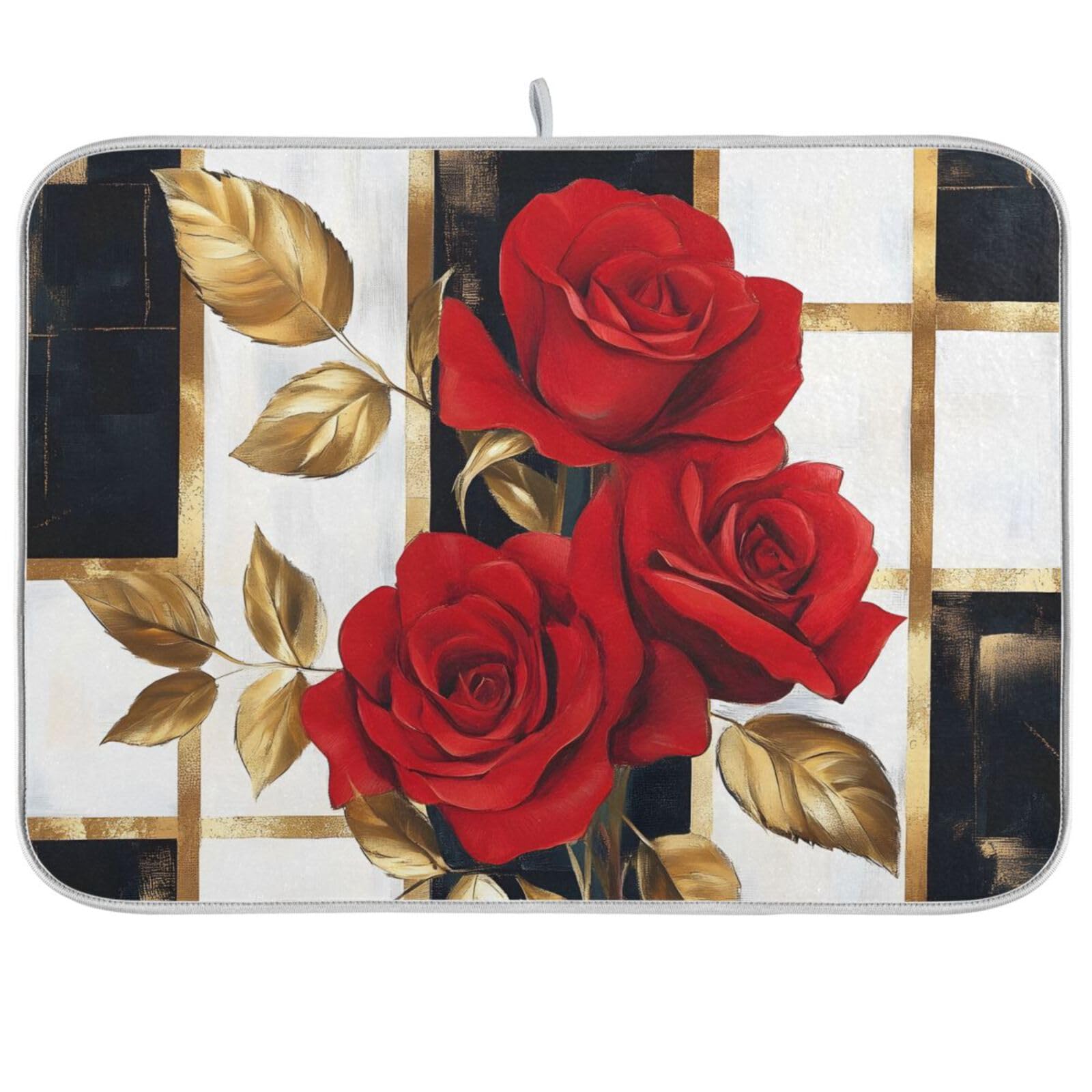 Dish Drying Mats for Kitchen Counter, Large Microfiber Dish Drying Mat 45x60 Red Rose Sink Drainer Absorbent Coffee Machine Protector Mat