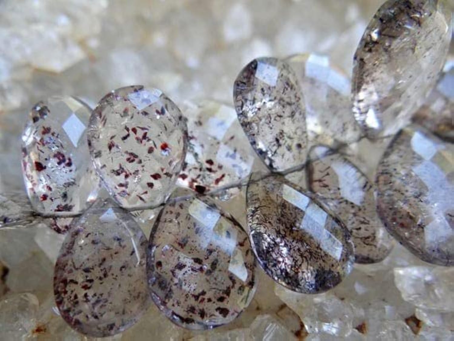 Pierre quartz fraise lépidocrosite briolette poire pour création bijoux