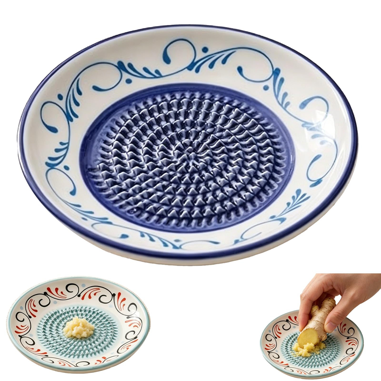 Ceramic Garlic Grater Plate, Natural Grinder, Handmade Hand Painted Grating Plate, Decorative Mincer for Tomato Paste Dishwasher Safe (D)