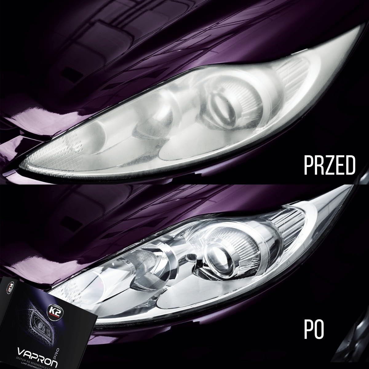 K2 Vapron Kit de Restauración de Faros – Reparación Profesional sin Desmontaje – Elimina Opacidad, Arañazos y Amarilleo – Incluye Líquido Restaurador y Accesorios