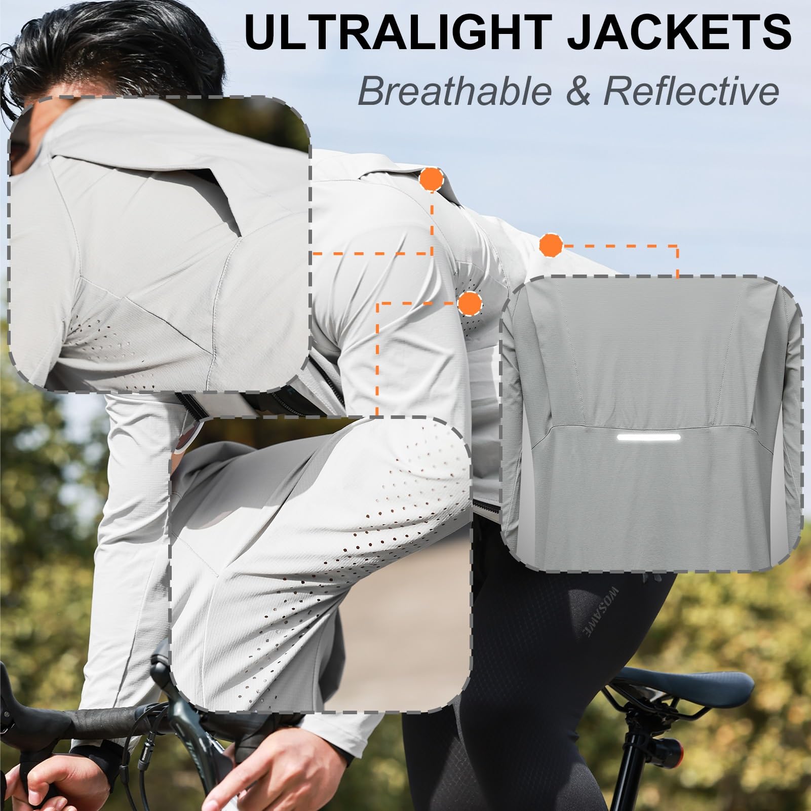 Fahrradjacke Herren Sommer Wasserdicht Atmungsaktiv Reflektierend Langarm Radjacke Winddichte Leicht Laufjacke für Radfahren Outdoor & Alltag
