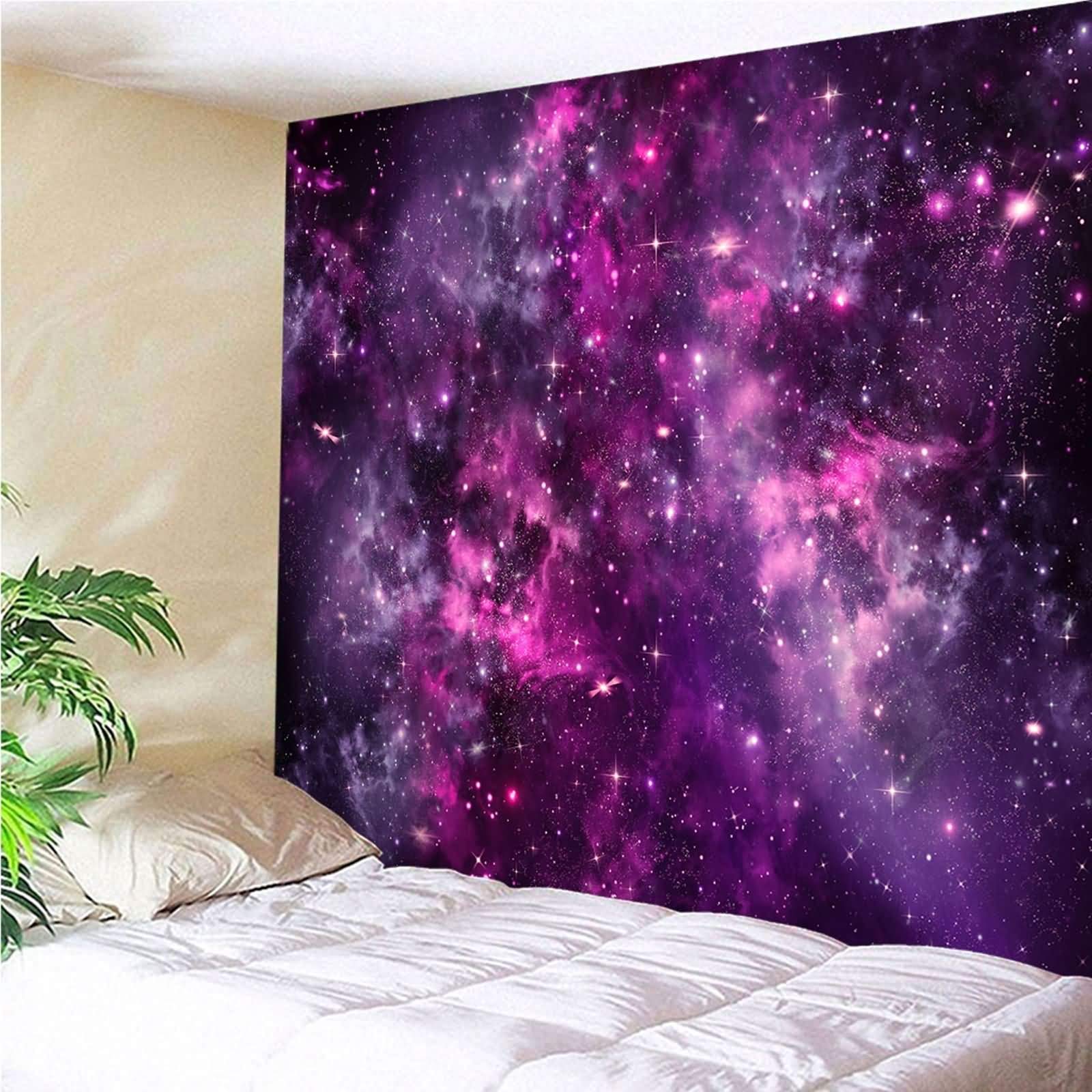 Tapiz Suelo 350x256CM,Cielo Estrellado Tapiz 3D Tela Poliéster Púrpura