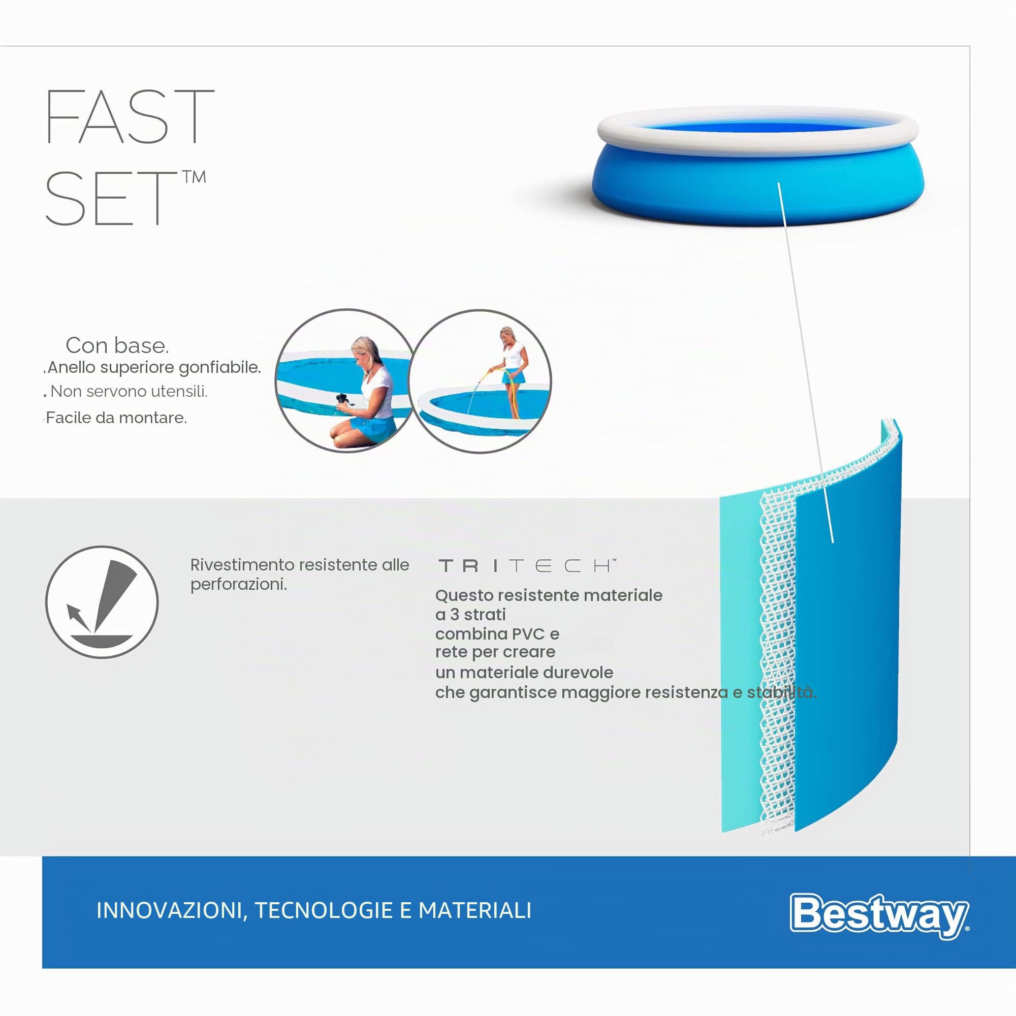 Piscina Fast Set Cm. 366X76, Cap. 5.377 Lt. Predisposta Per Pompa Filtro
