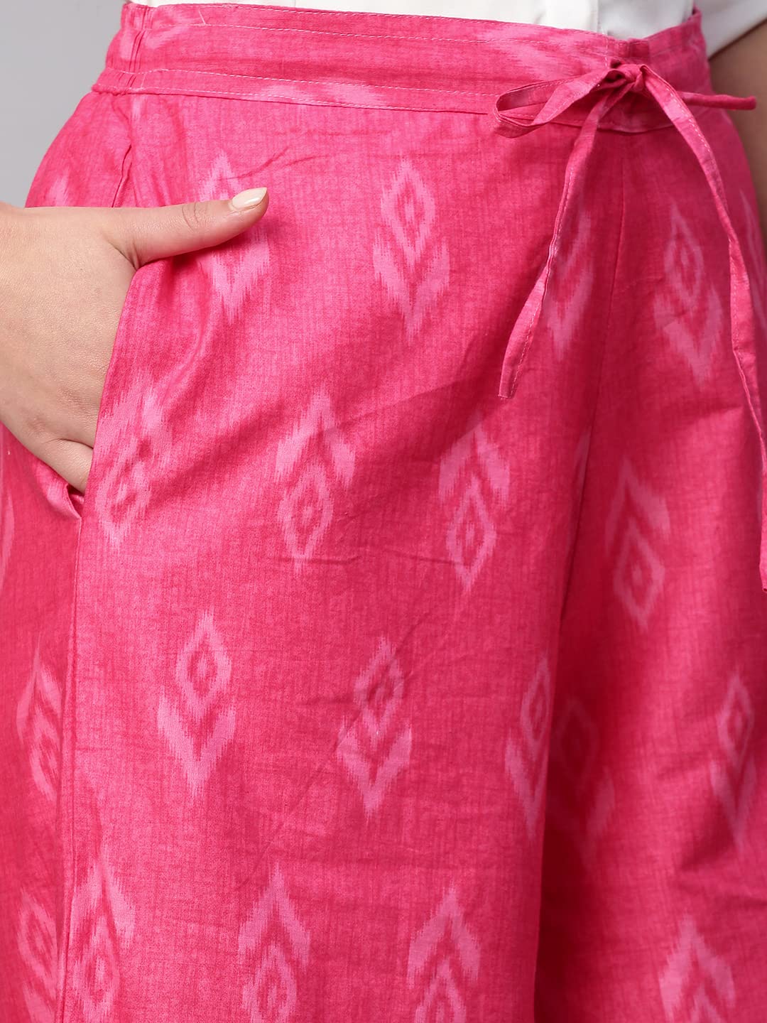 RATAN Women's Cotton Mid Rise Printed Loose Fit Flared Wide Leg Palazzo Pants (CFP-Rani Pink-X-Large) - Image 6 thumbnail