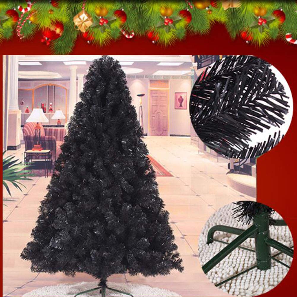 Albero di Natale Artificiale Nero Ignifugo in Abete Rosso con Cerniera per Decorazioni Natalizie con Supporto in Metallo, Facile da Montare,Black,180cm/5.9ft