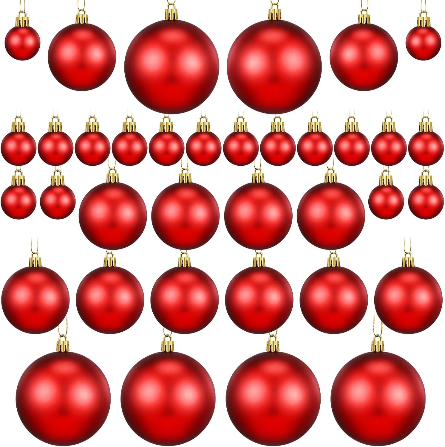36 Pieces Multiple Sizes Christmas Ball Ornaments Xmas Tree Balls Colorful Christmas Tree Plastic Hanging Ornaments 3 Different Sizes for Party, Wedding, Home Decor(Red)