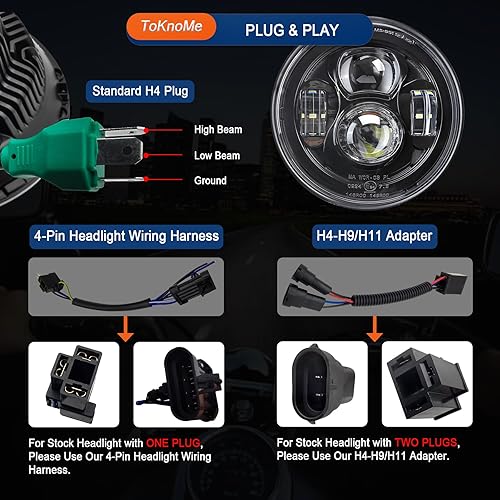 Miniatura 4 de ToKnoMe Faro delantero LED negro de 7 pulgadas, luces antiniebla para motocicleta, compatible con Harley Davidson Touring Road King Ultra Classic