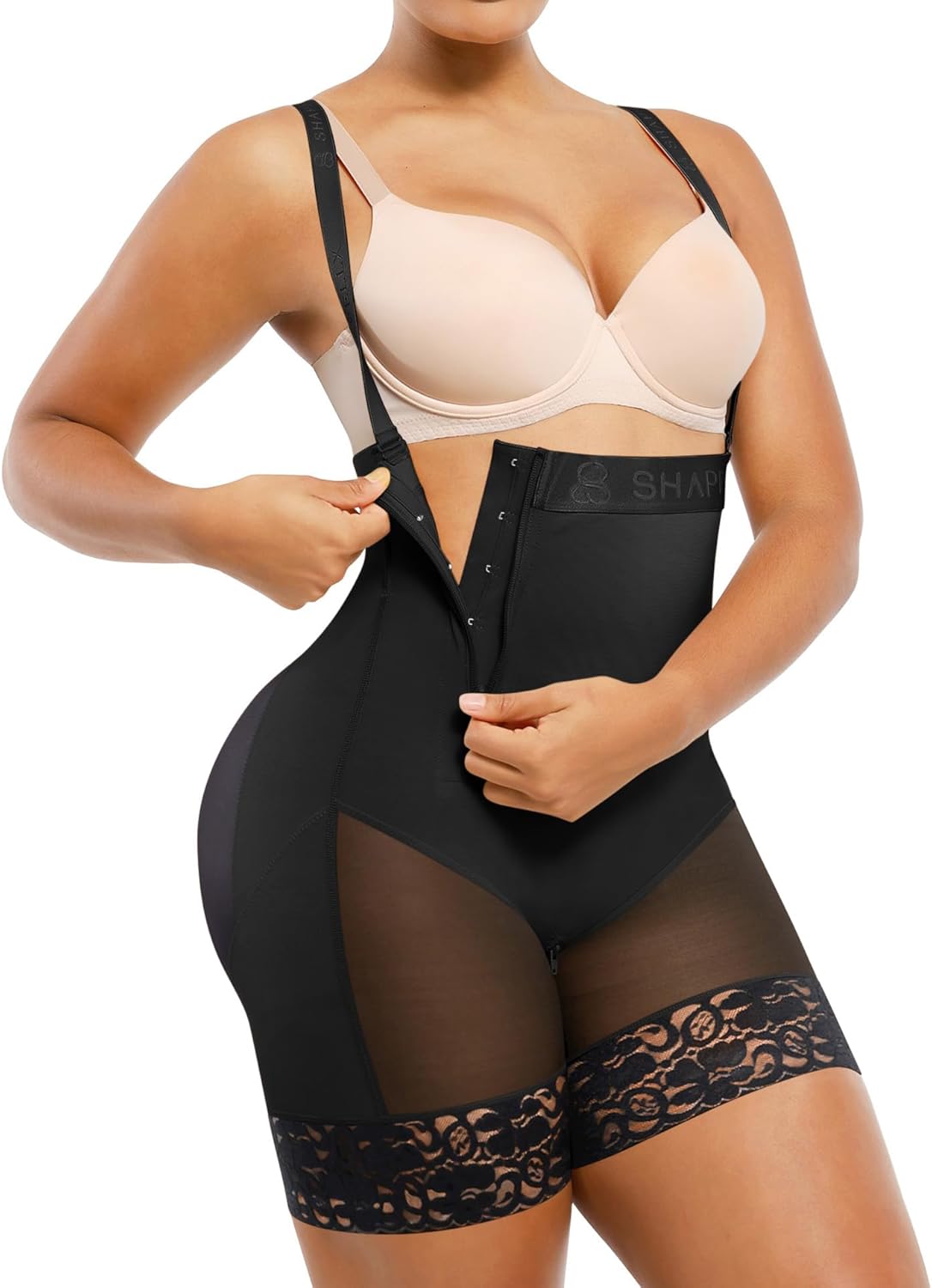 SHAPELLX Tummy Control Shapewear Faja Colombianas Side Zipper Body Shaper Plus Size Postpartum Bodysuit With Butt Lift