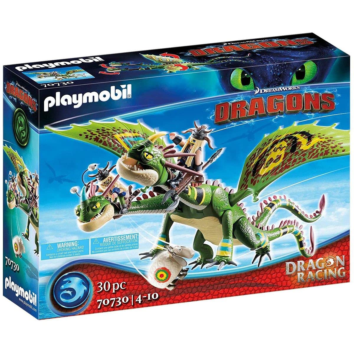 PLAYMOBIL DreamWorks Dragons 70730, Dragon Racing, Testabruta e Testaditufo con Vomito e Rutto, dai 4 Anni