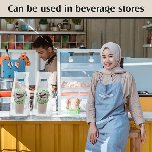 Miniatura 10 de PerKoop 500 unidades de portador de bebidas para entrega de vasos transparentes con asa, bolsas de bebida de agradecimiento individuales para
