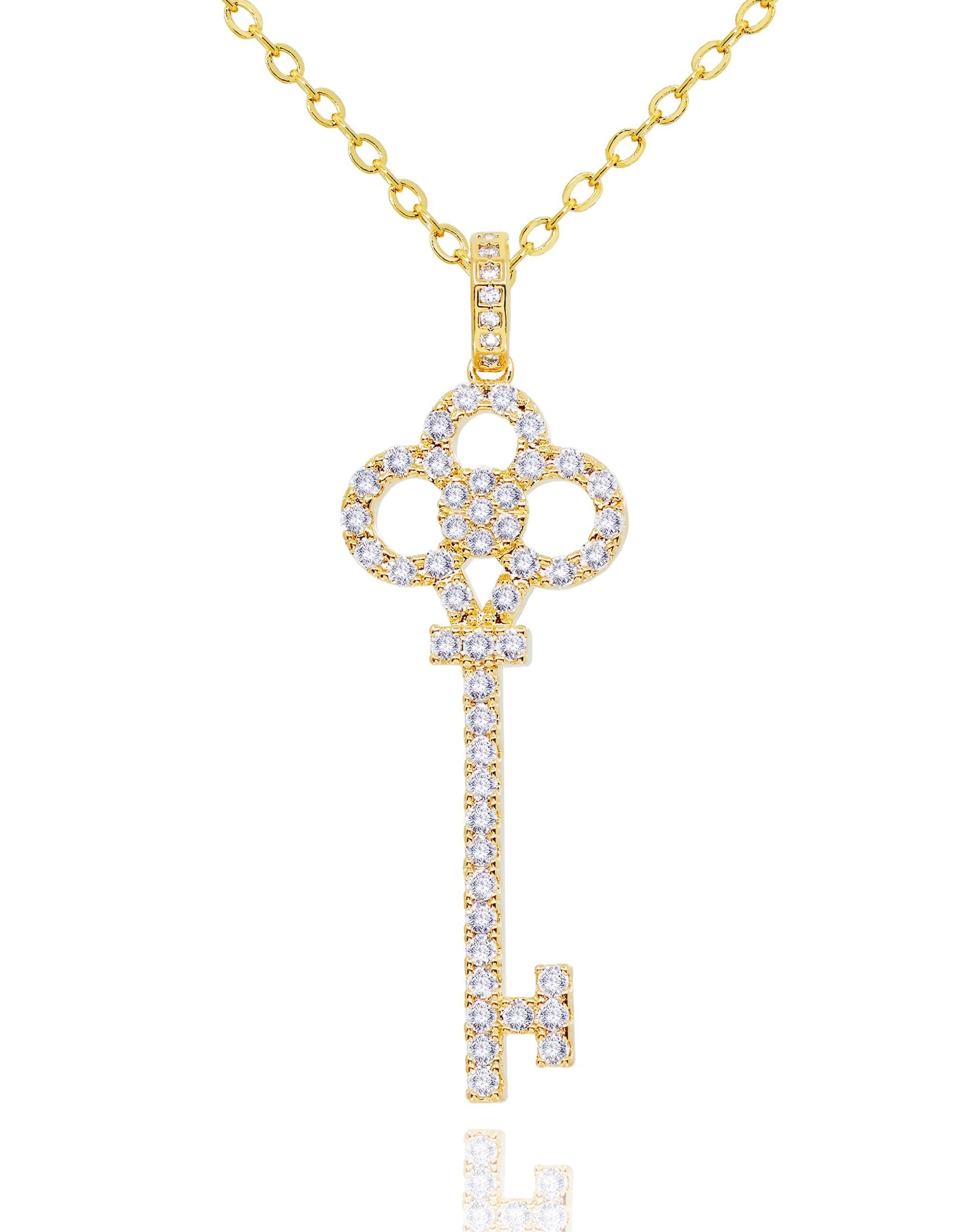 MUSEQVE14K Gold Plated Key Necklace for Women • CZ Cubic Zirconia Key Pendant Layering Necklaces • Non-Tarnish Sparkly Jewelry Gifts for Her Mom [KN-CZ]