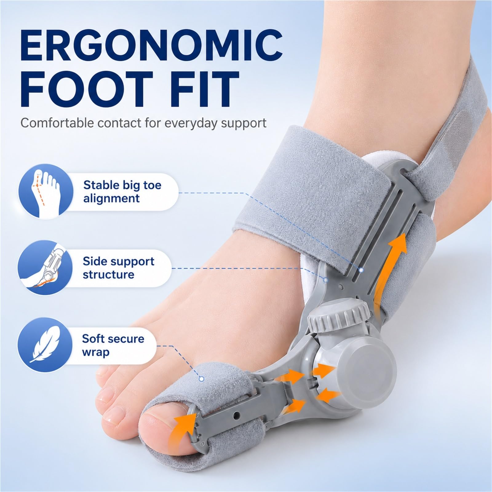 Hallux Valgus Korrektur Damen Herren, Ballenzeh Schiene mit Verstellbarem Knopf, Zehenspreizer zur Zehenkorrektur Großzehe, Zehenbegradiger für Tag und Nacht(Rechts)