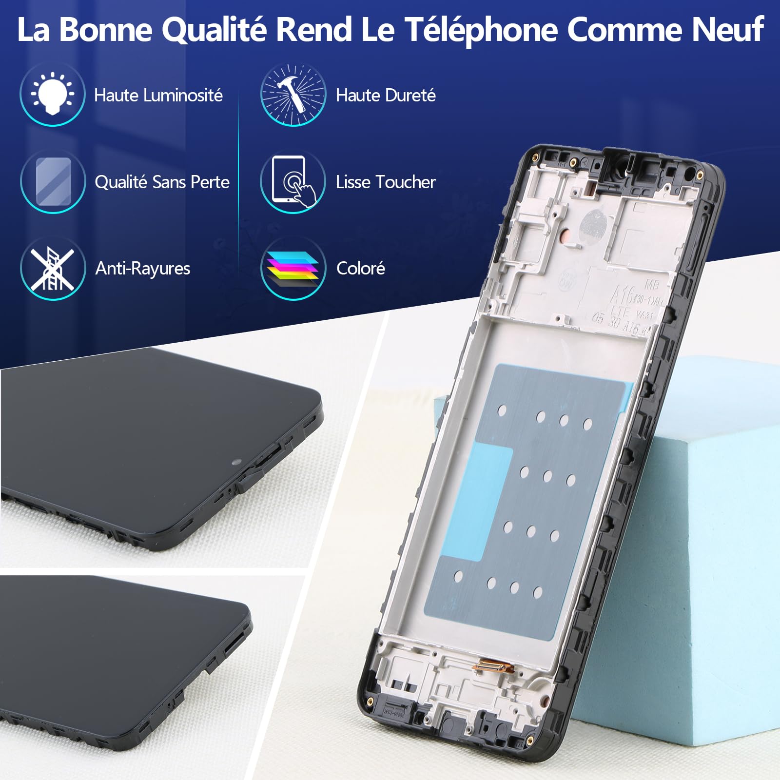 RongZy Écran Tactile LCD Compatible avec Samsung Galaxy A16 4G De Remplacement LCD Tactile Vitre pour Galaxy A16 4G SM-A165F/A165M avec Kit D'outils de Réparation(6.7",Noir avec Cadre)