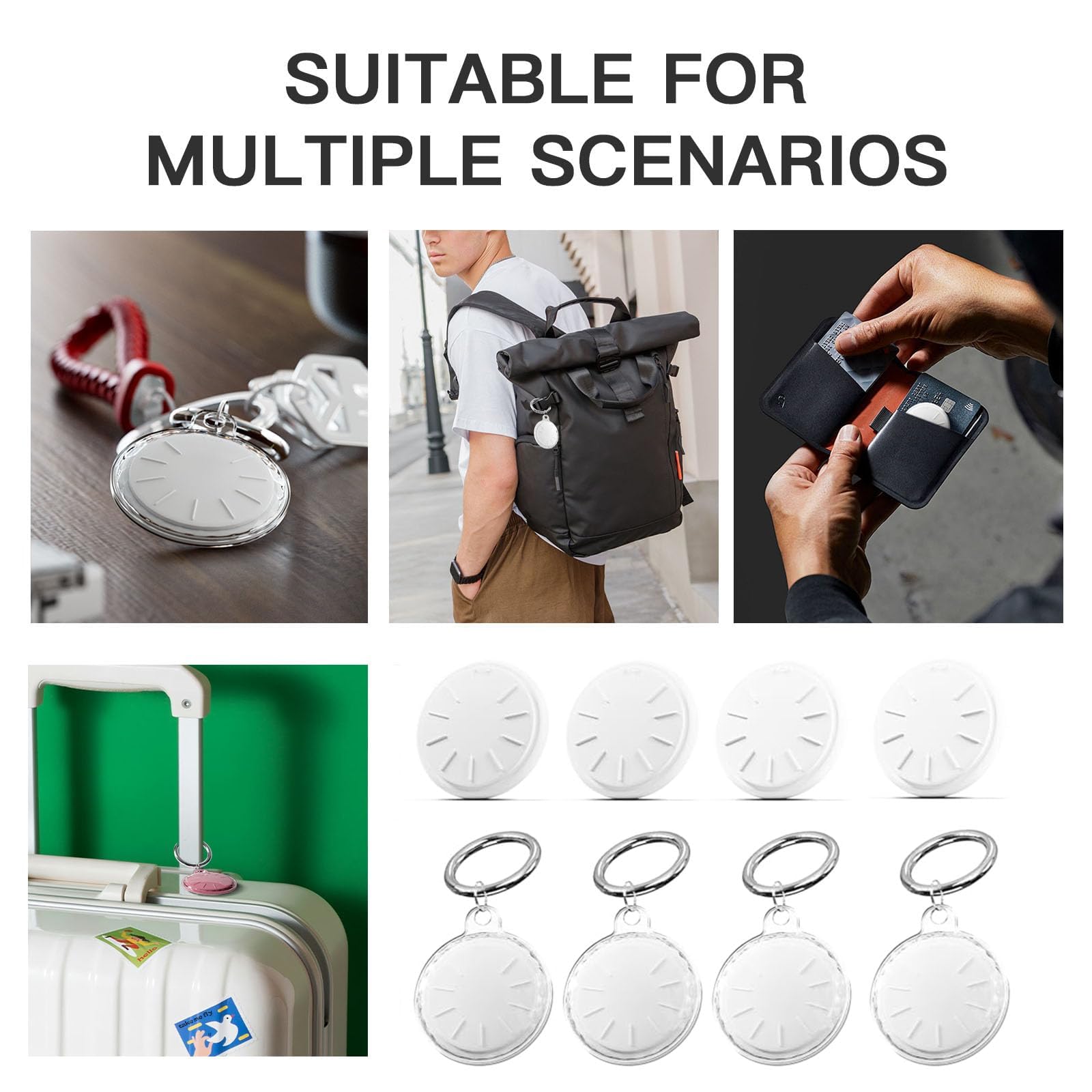 Tracker - Paquete de 2 buscadores de artículos compatibles con Apple Find My (solo iOS), etiqueta de rastreador Bluetooth para equipaje, llaves, mochila y más, etiqueta inteligente con 2 soportes para