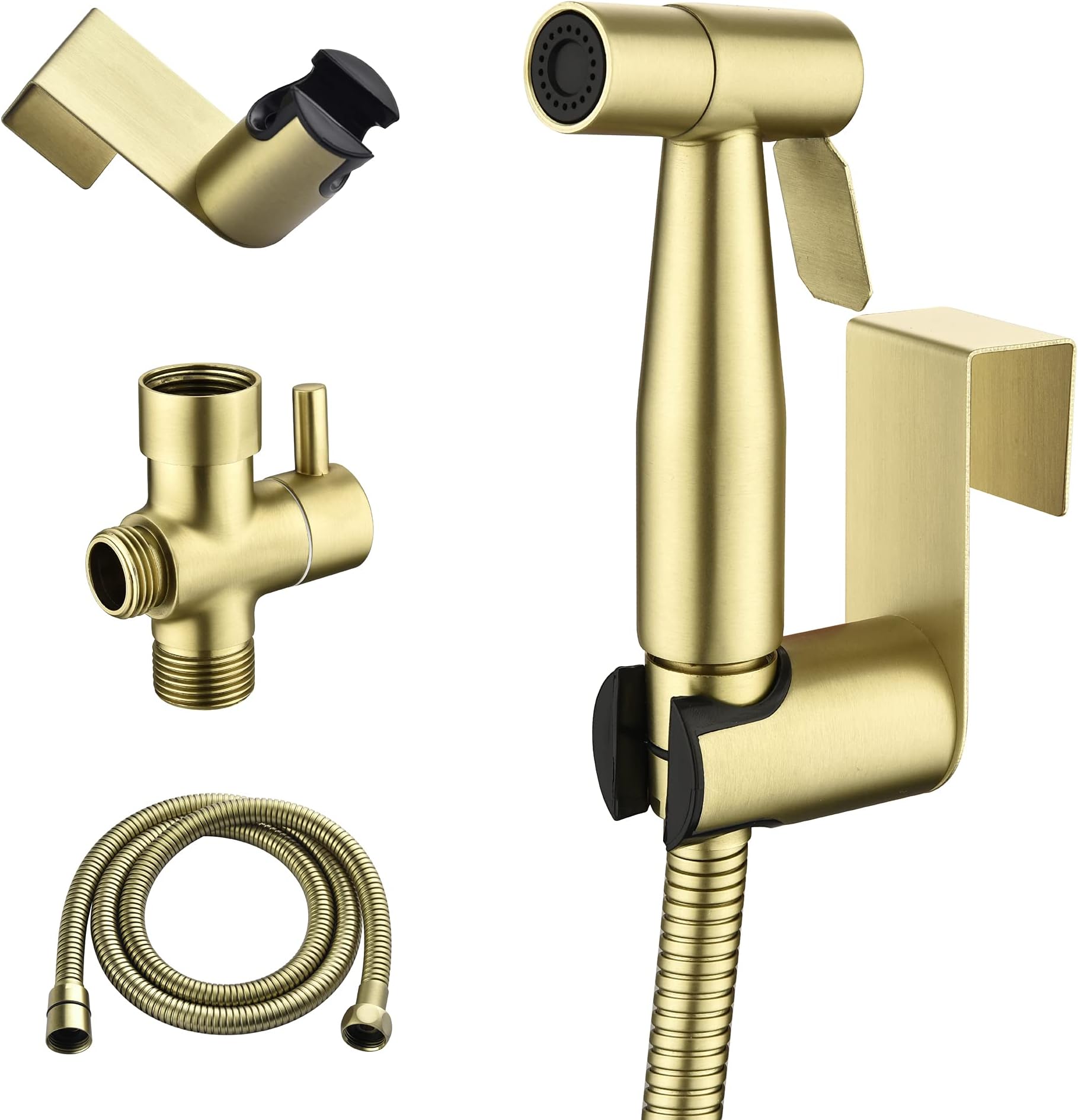 SHAMANDA Handheld Bidet Sprayer for Toilet, Stainless Steel Baby Cloth Diaper Sprayer Kit, Bathroom Toilet Bidet Attachment Set for Bathing Pets Feminine Hygiene, Brushed Gold BDS01-3