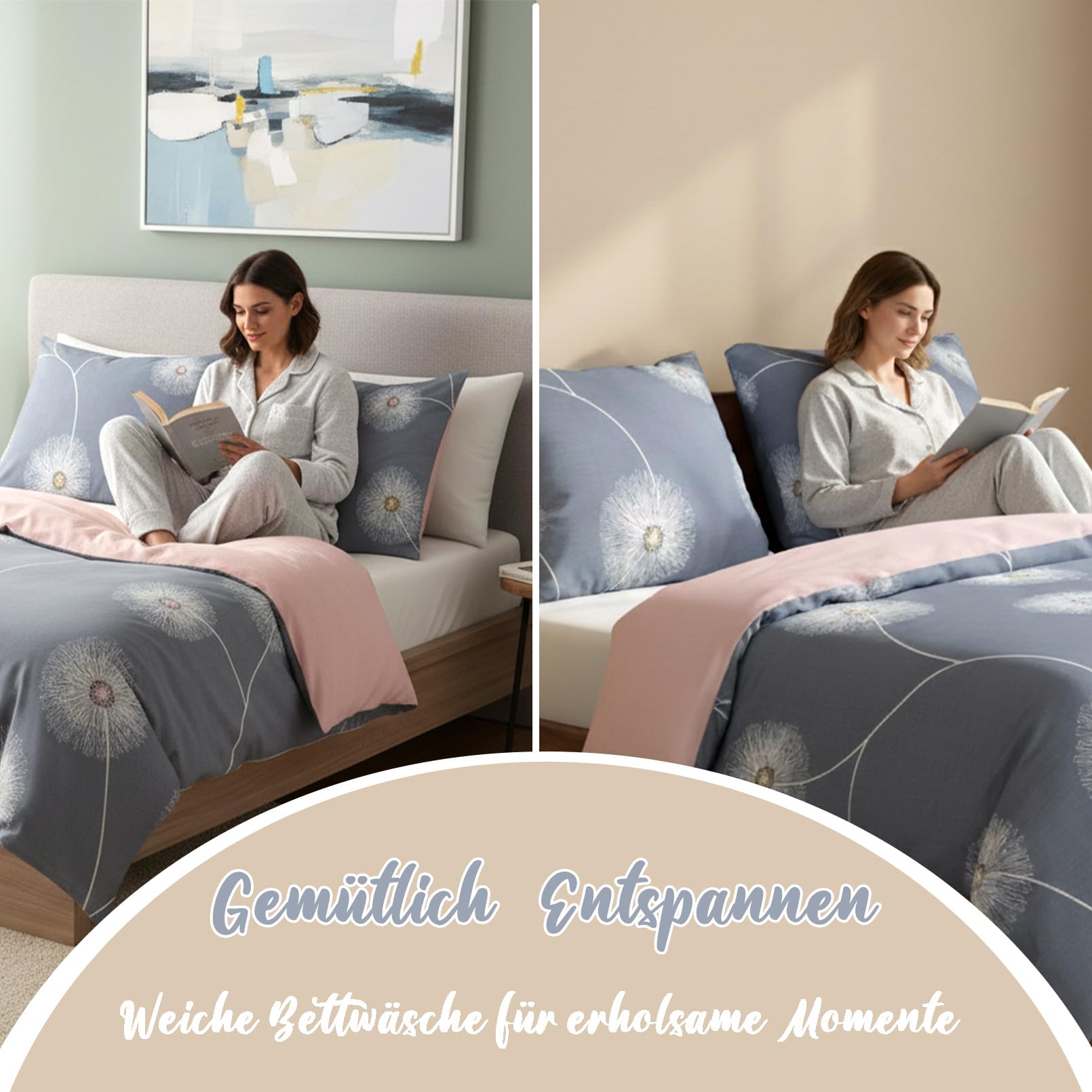 Biancheria da letto 135x200 cm, in cotone, set da 4 pezzi, motivo floreale, reversibile, con chiusura lampo, per ragazze, 135x200 cmx2 + 80x80 cmx2 cm