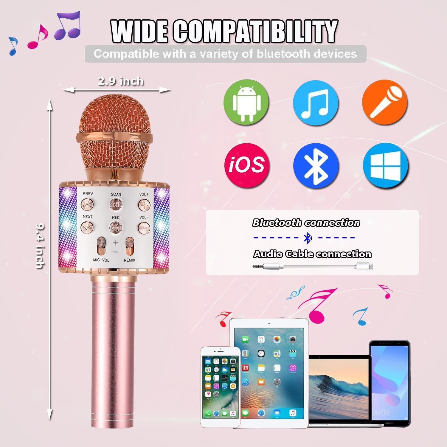 KANBUN Microfono Karaoke Wireless per Bambini, Portatile Portatile 5 in 1 Karaoke Altoparlanti per Altoparlanti Regalo di Compleanno per Bambini per Adulti