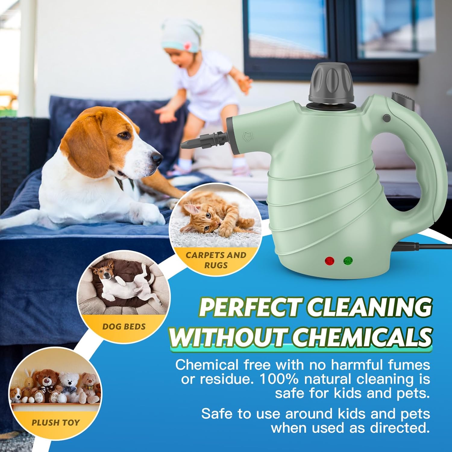 Steam Cleaner, Pressurized Multi-Surface Handheld Steam Cleaner with Safety Lock, Chemical-Free for Home with 10 Accessories, Steamer for Cleaning Floor, Upholstery, Couch, Grout & Car
