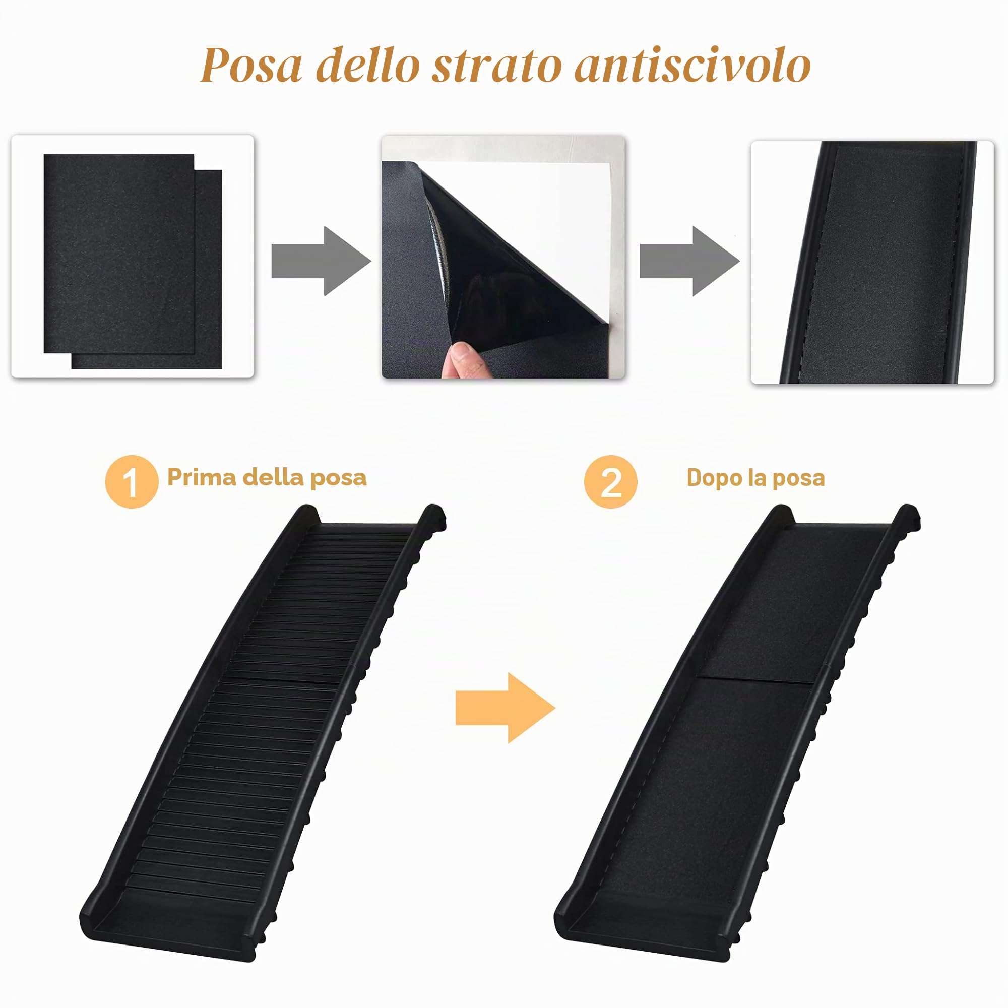 UISEBRT Rampa pieghevole per auto, per cani, per animali domestici, antiscivolo, robusta, portata fino a 90 kg, 156 x 40 cm, nero