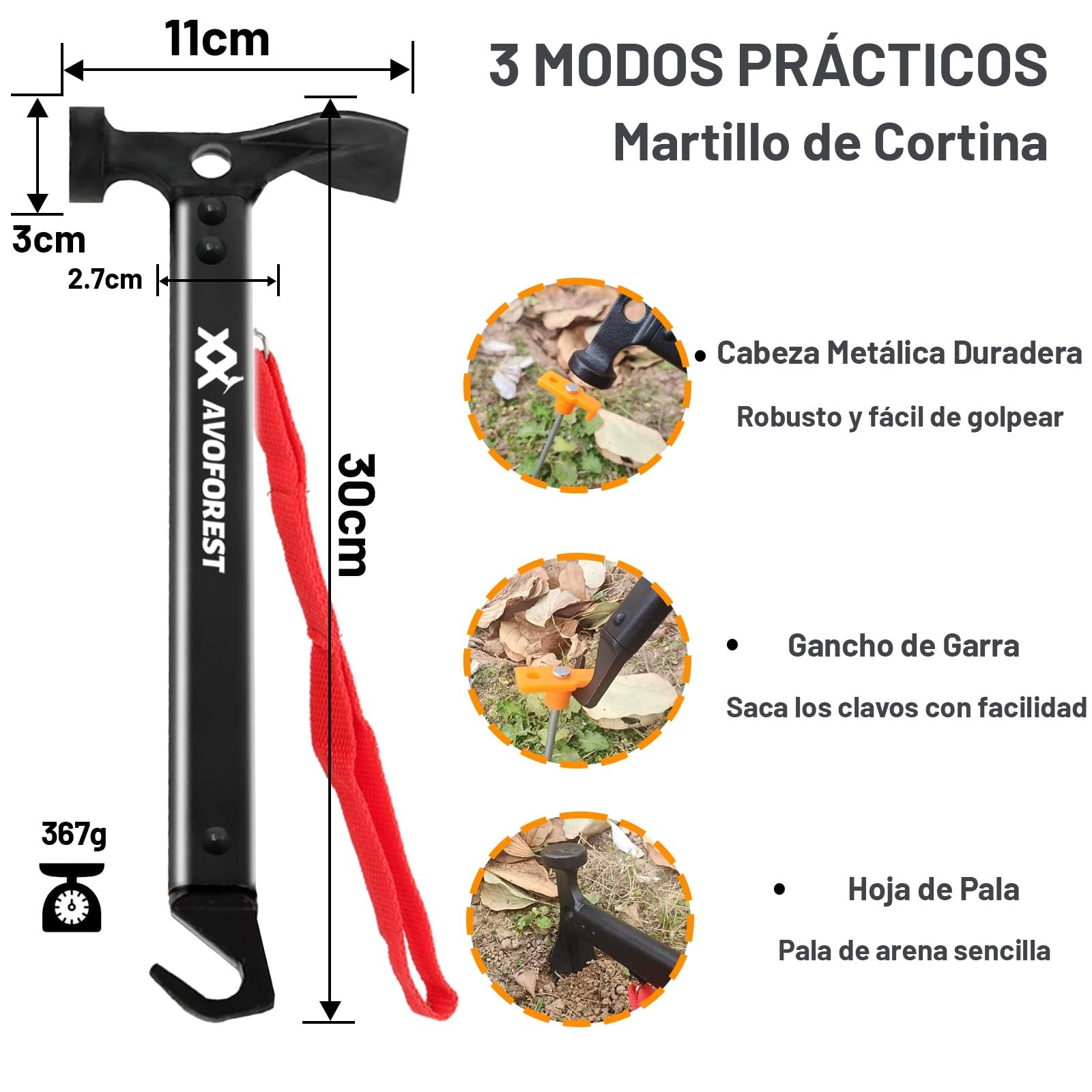 Camping Hammer mit 10 PCS Zelt Heringe, Hammer aus Aluminium, Outdoor-campinghammer, Multifunktionaler Campinghamme für Zeltheringe mit Aufbewahrungstasche (B-Red)