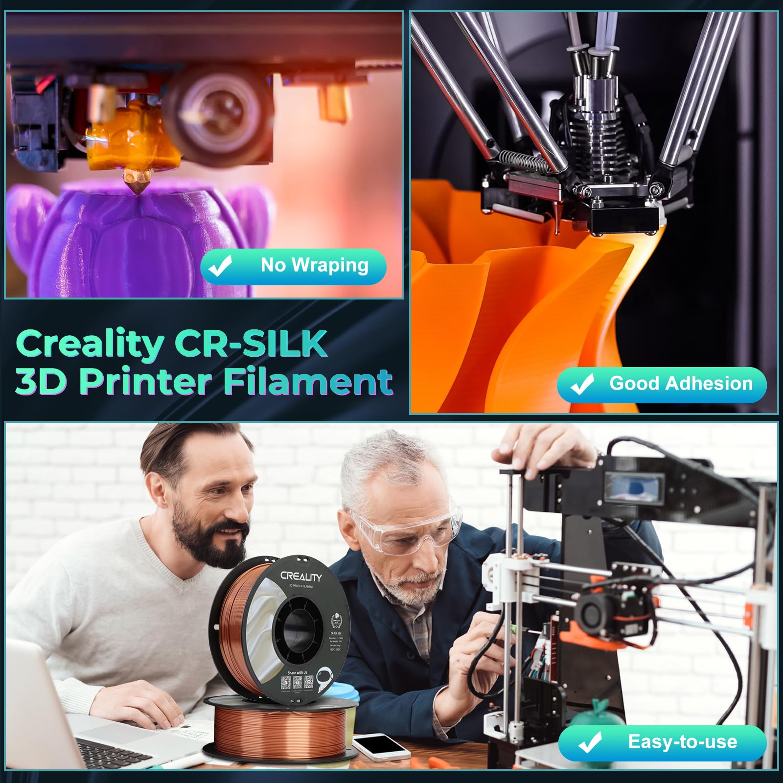 Creality PLA Filamento a Stampante 3D Printer Silk Shiny PLA Filament 1.75mm +/-0.02mm, 3D Printing Filament 1KG/2.2lb (Red Copper)
