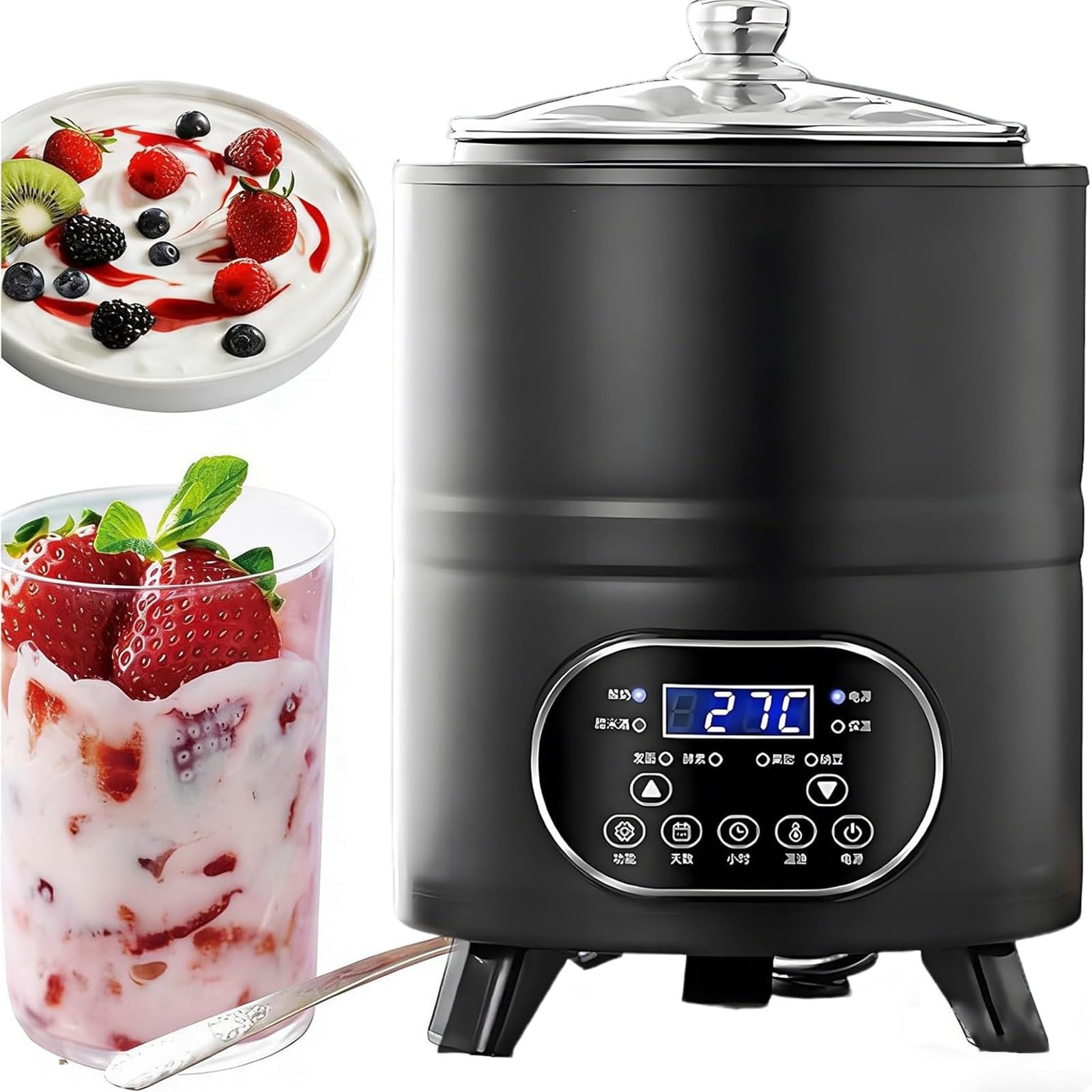 Elektryczny jogurt 8L/12L z regulacją temperatury i timerem, cyfrowy wyświetlacz LCD, jednolite ogrzewanie 360°, automatyczne wyłączanie, idealny do robienia domowego jogurtu, Natto