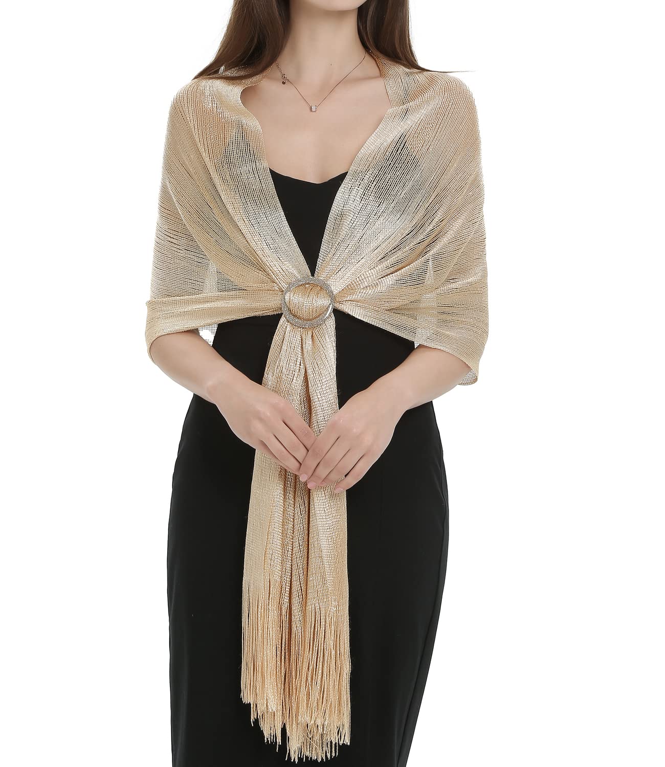 Women’s Sparkling Metallic Shawls and Wraps for Evening Party Dresses