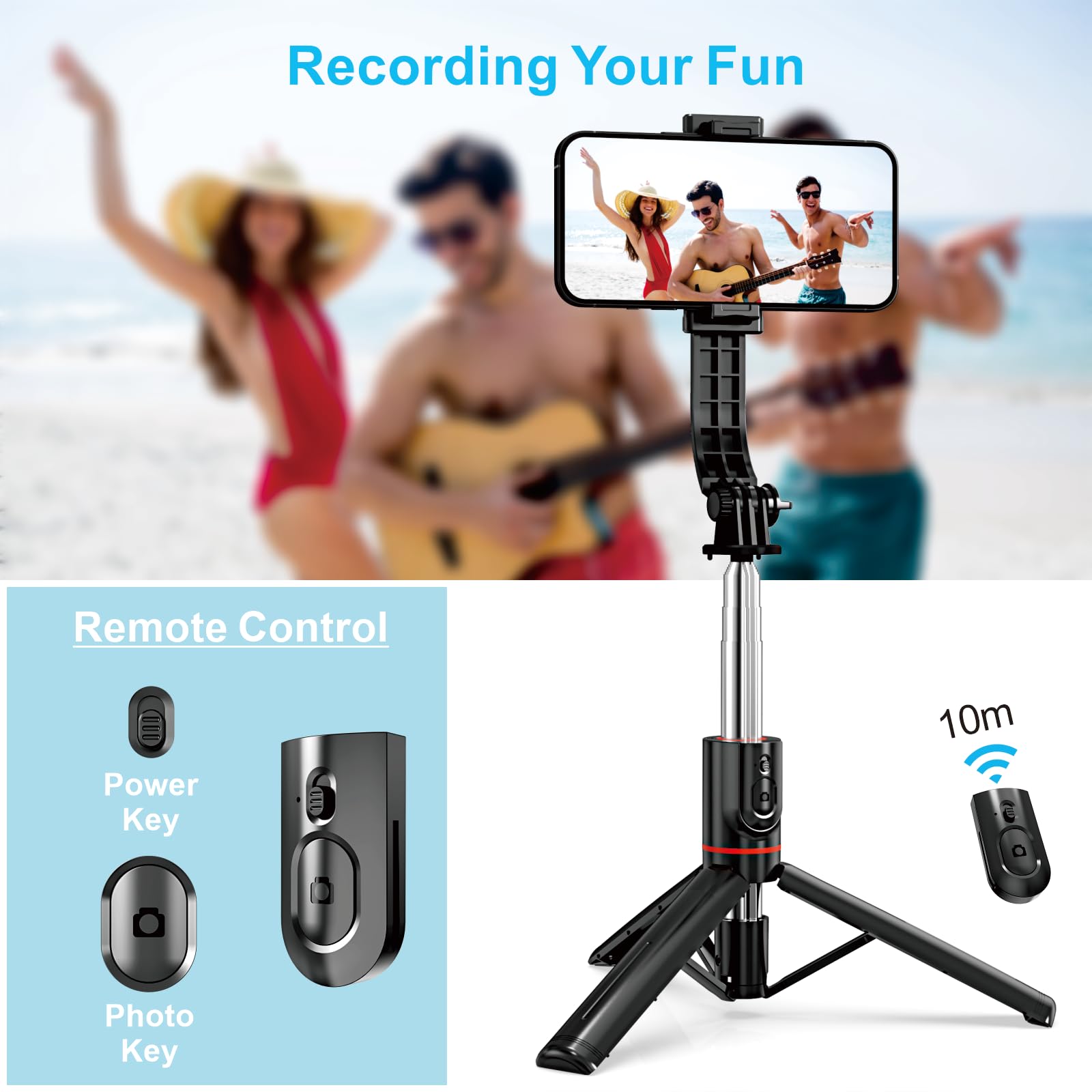 EASERIA Kijek do selfie dla iPhone Samsung, statyw do streamera na żywo, smartfona i tripod ze zdejmowanym uchwytem na telefon komórkowy i pilotem zdalnego sterowania