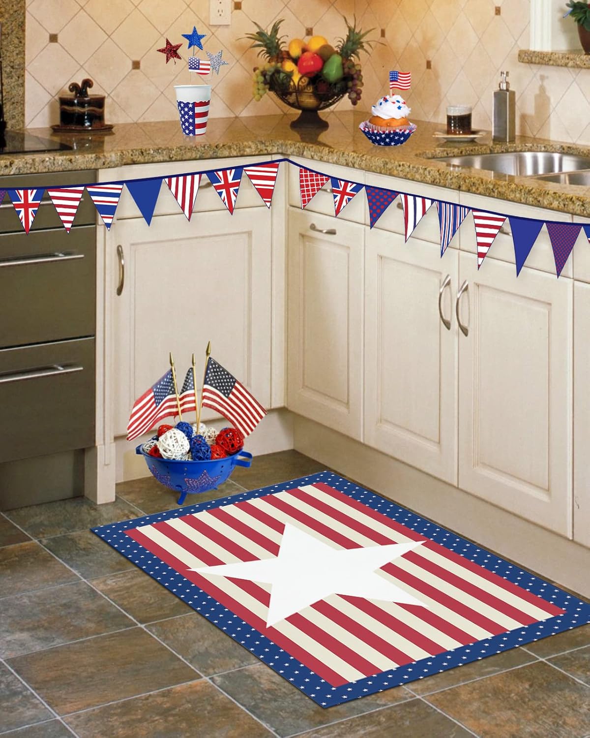 Door Mat Outdoor Independence Day Patriotic Star Polka Point Red Stripes Welcome Mats for Front Door Indoor Entry Doormat Non-Slip Kitchen Rug Washable Floor Mats for Bathroom/Bedroom/Patio 20"X31.5"