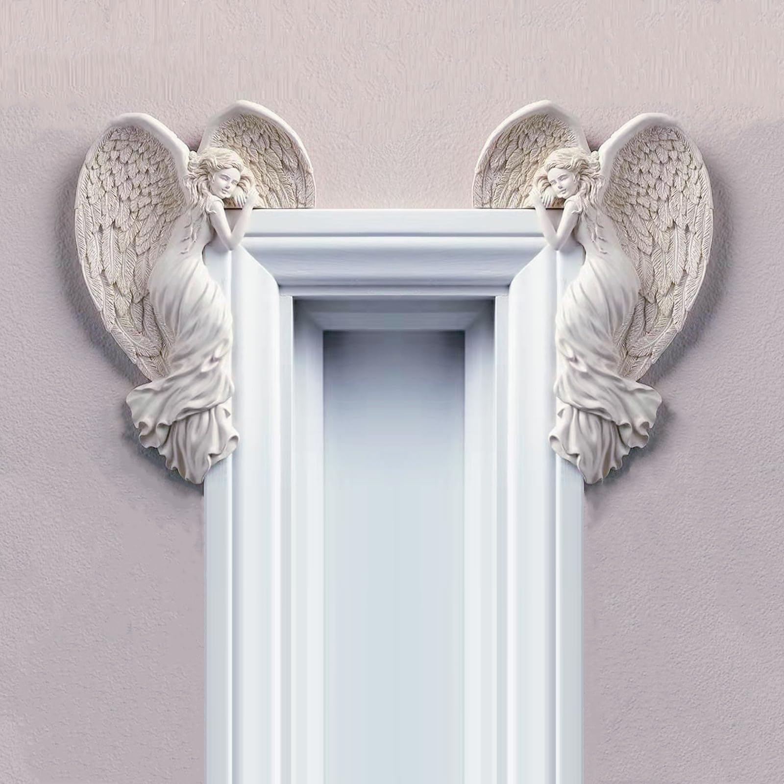 SIQITECHNO Door Frame Angel Decor Statues Ornaments Distressed Sculpture Left or Right Corner Resin Wall Crafts Vintage Ornament for Decoration 6.3x4.3in