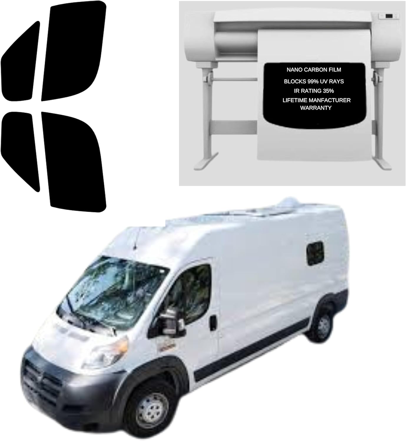 Precut Nano Carbon Professional Window Tint Fits Dodge Promaster 1500, 2500, 3500 1996-2025 Driver and Passenger precut to Factor fit for Maximum Heat Reduction and Privacy (15% Shade)