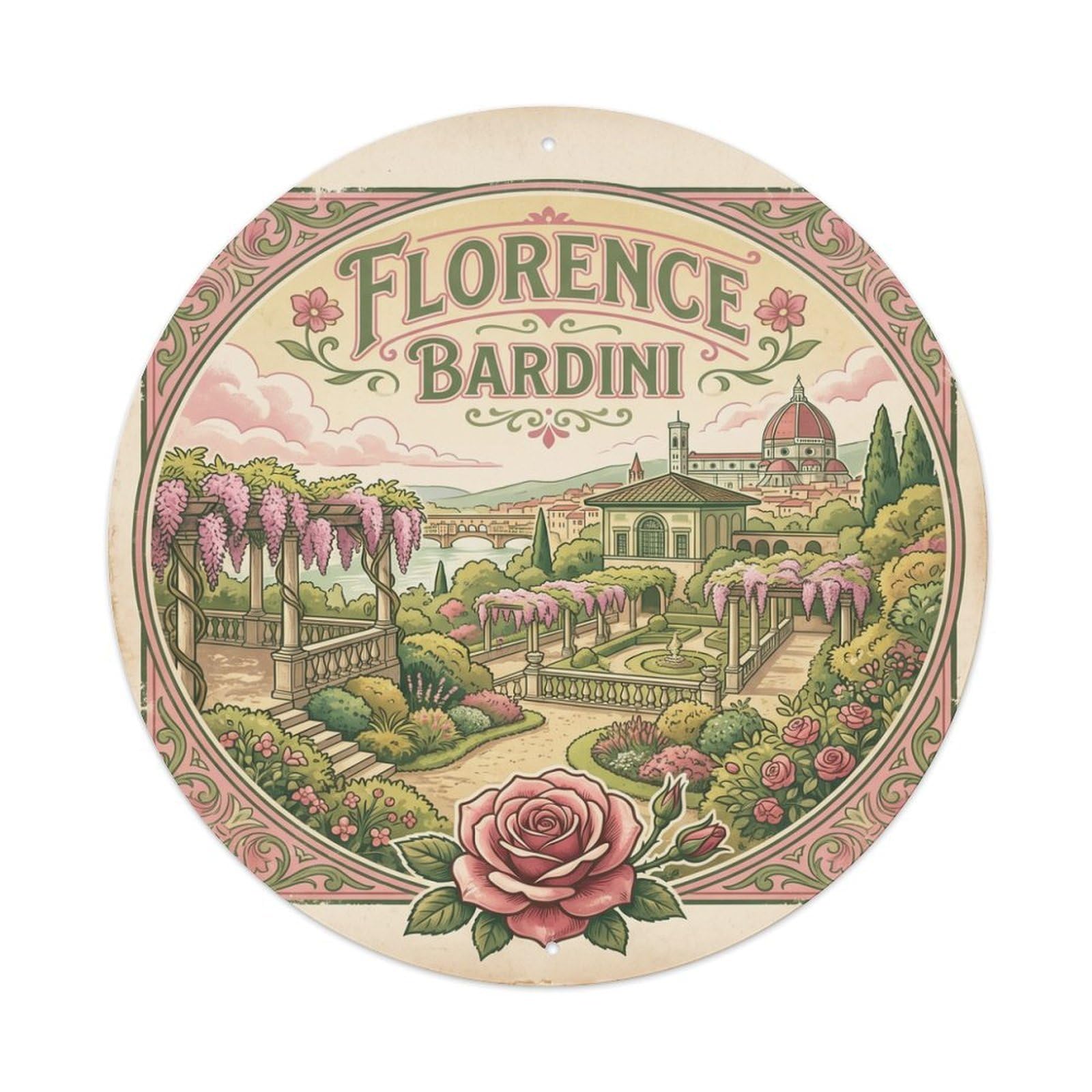 Olhnbad Style Florence Bardini Garden Rose Culture Travel Vintage Metal Tin Sign