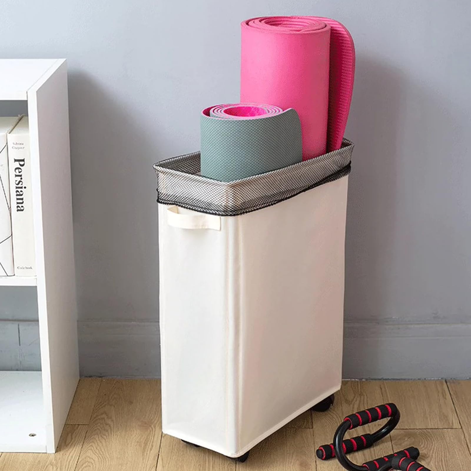 Cesto Ropa Sucia con Ruedas: WIYETY Cesto Plegable 4 Piezas Ruedas y 1 Piezas Frenos, Cestos para la Colada con Ruedas para La Ropa Sucia para Toallas de Baño, Equipos de Fitness, Sombrillas (Beige)